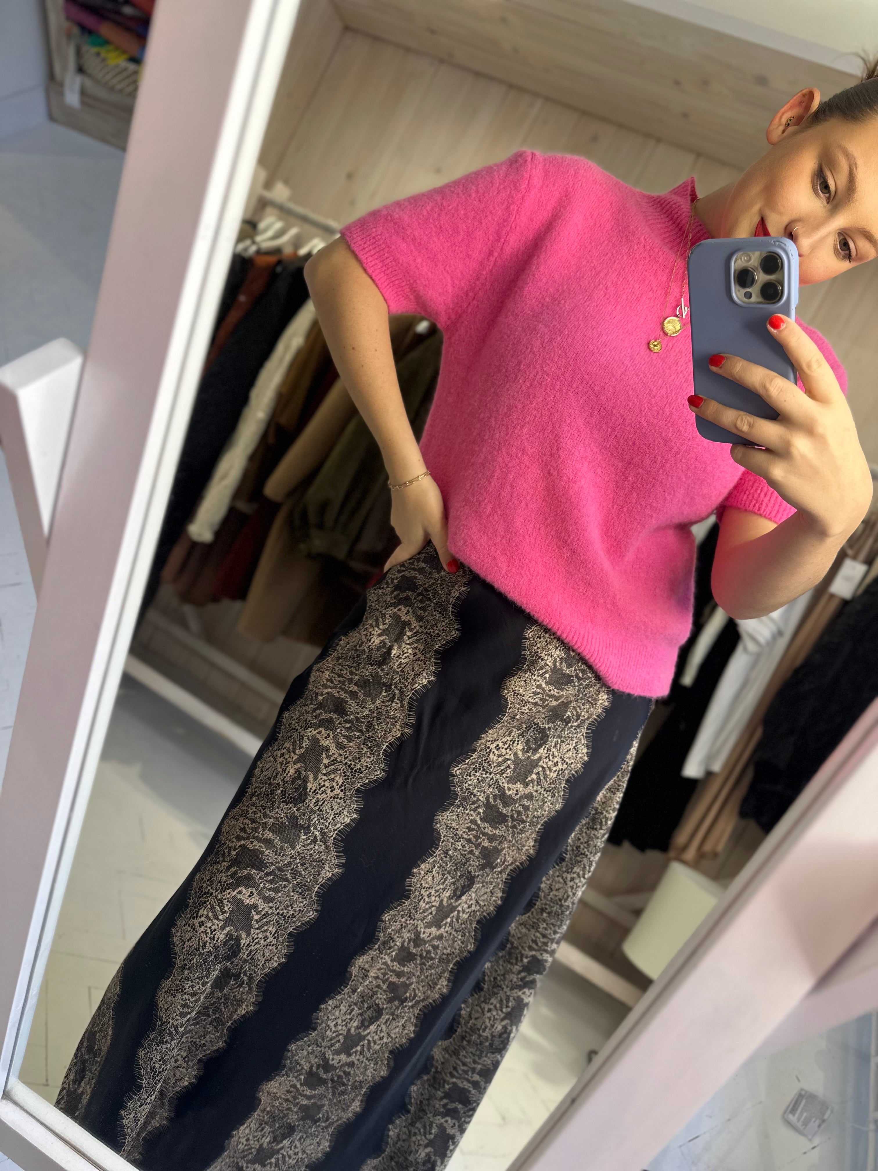 Lacey Satin Midi Skirt