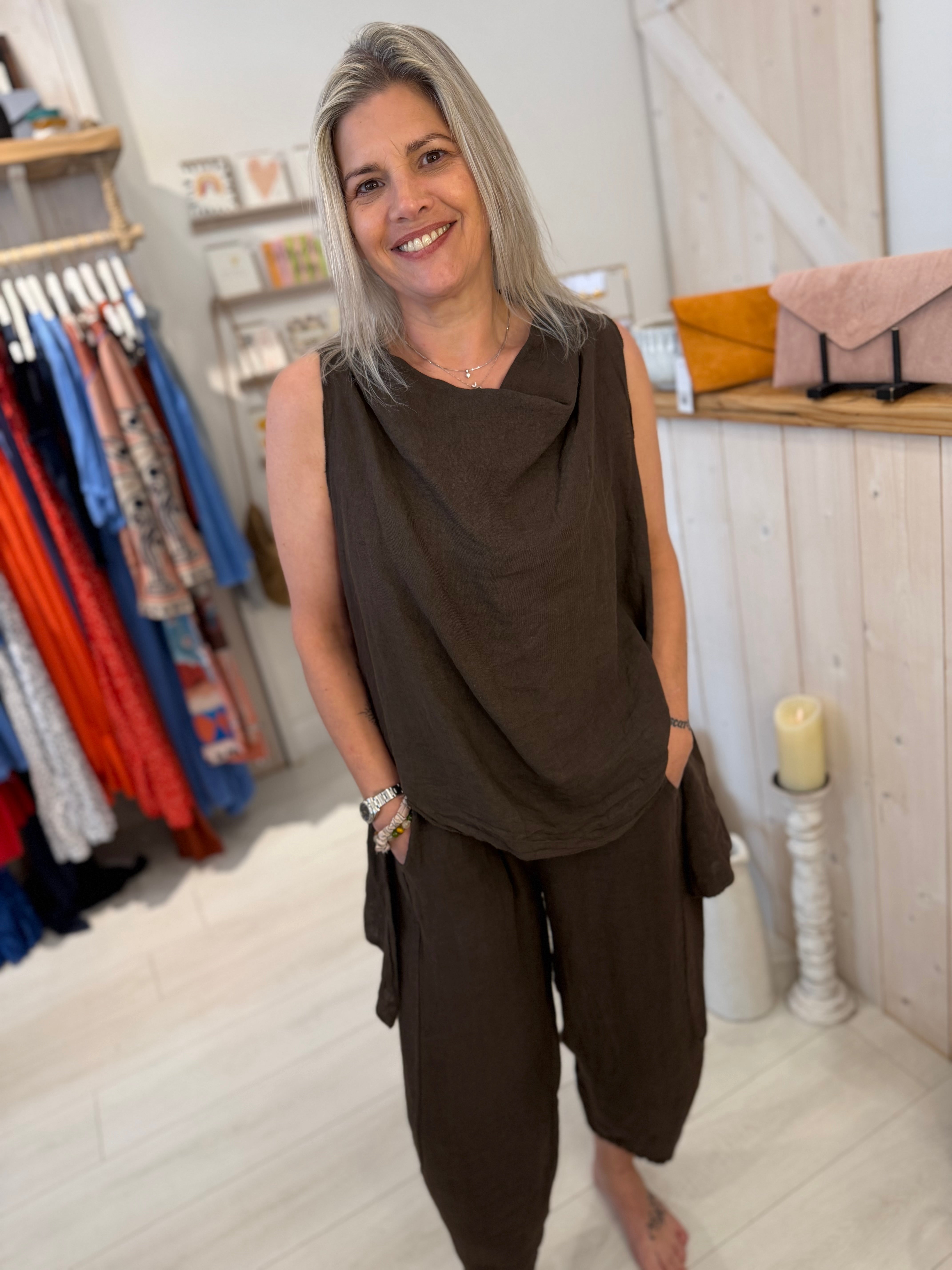 Lindsay Linen Cowl Neck Top
