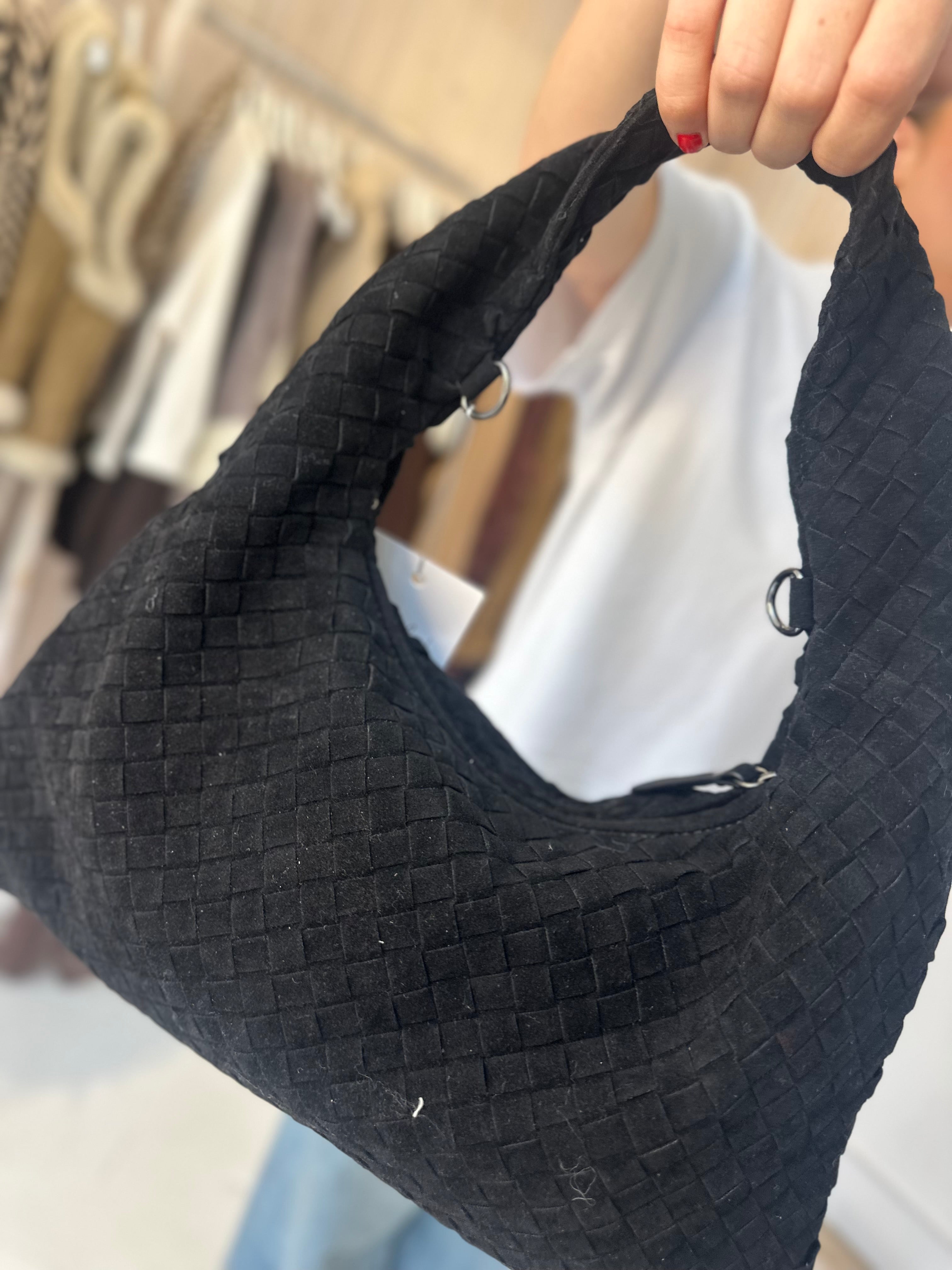 Faux Suede Woven Bag