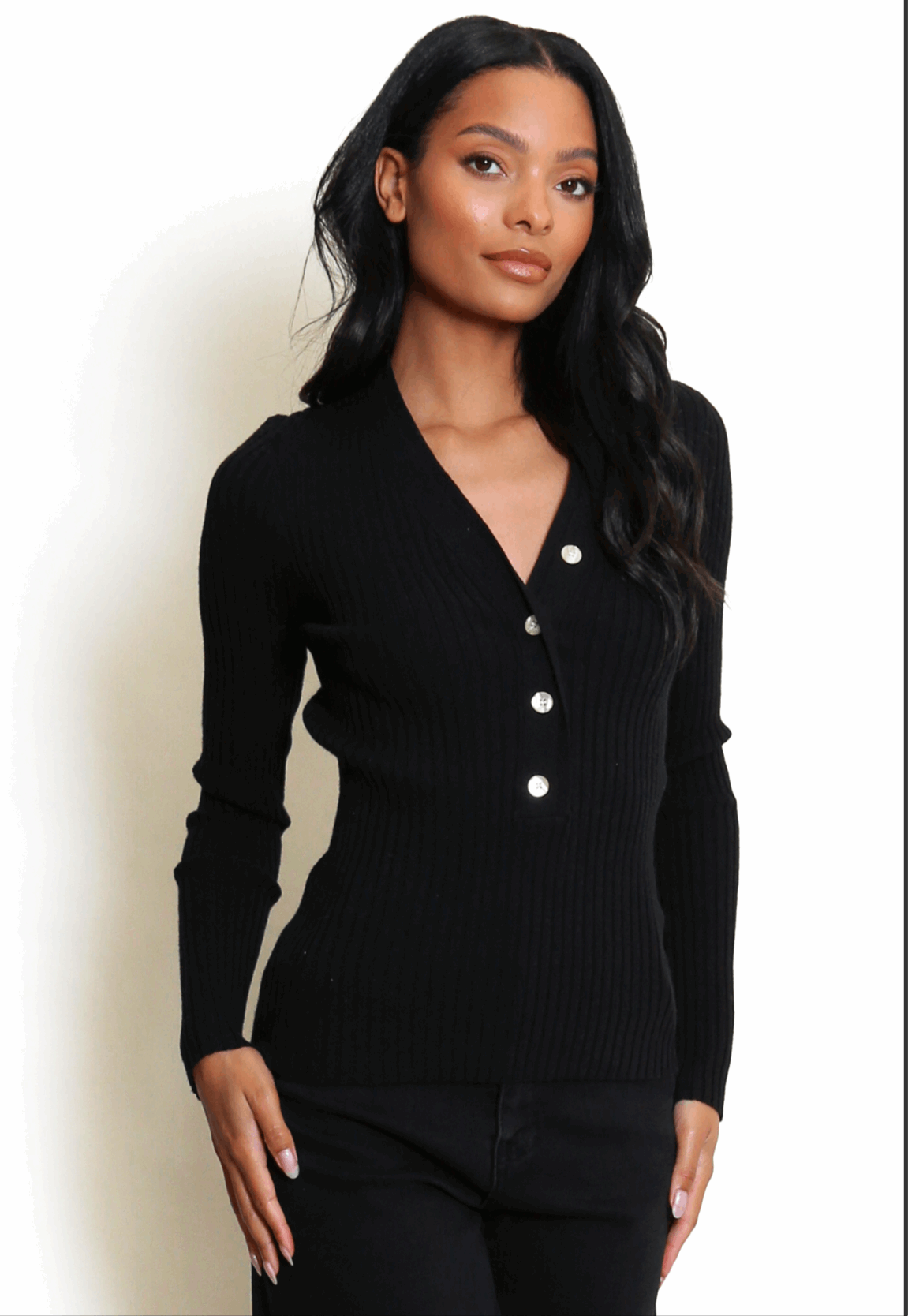 Ribbed Button Front Jumper
