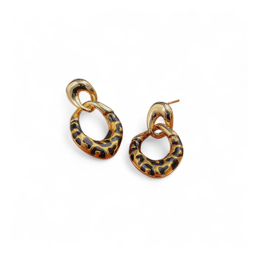 Linked Hoop Earring in Leopard & Gold