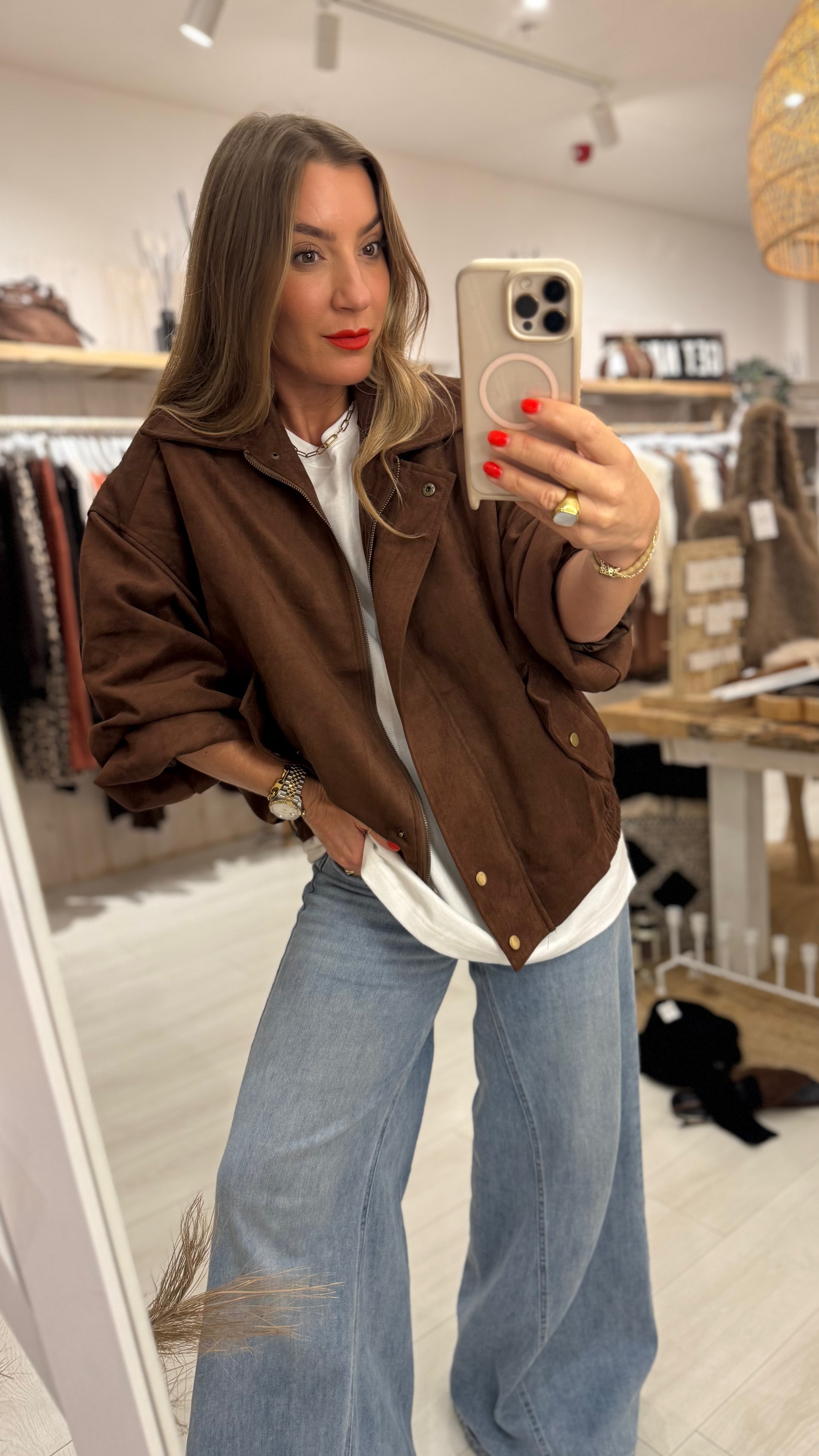 Faux Suede Bomber Jacket