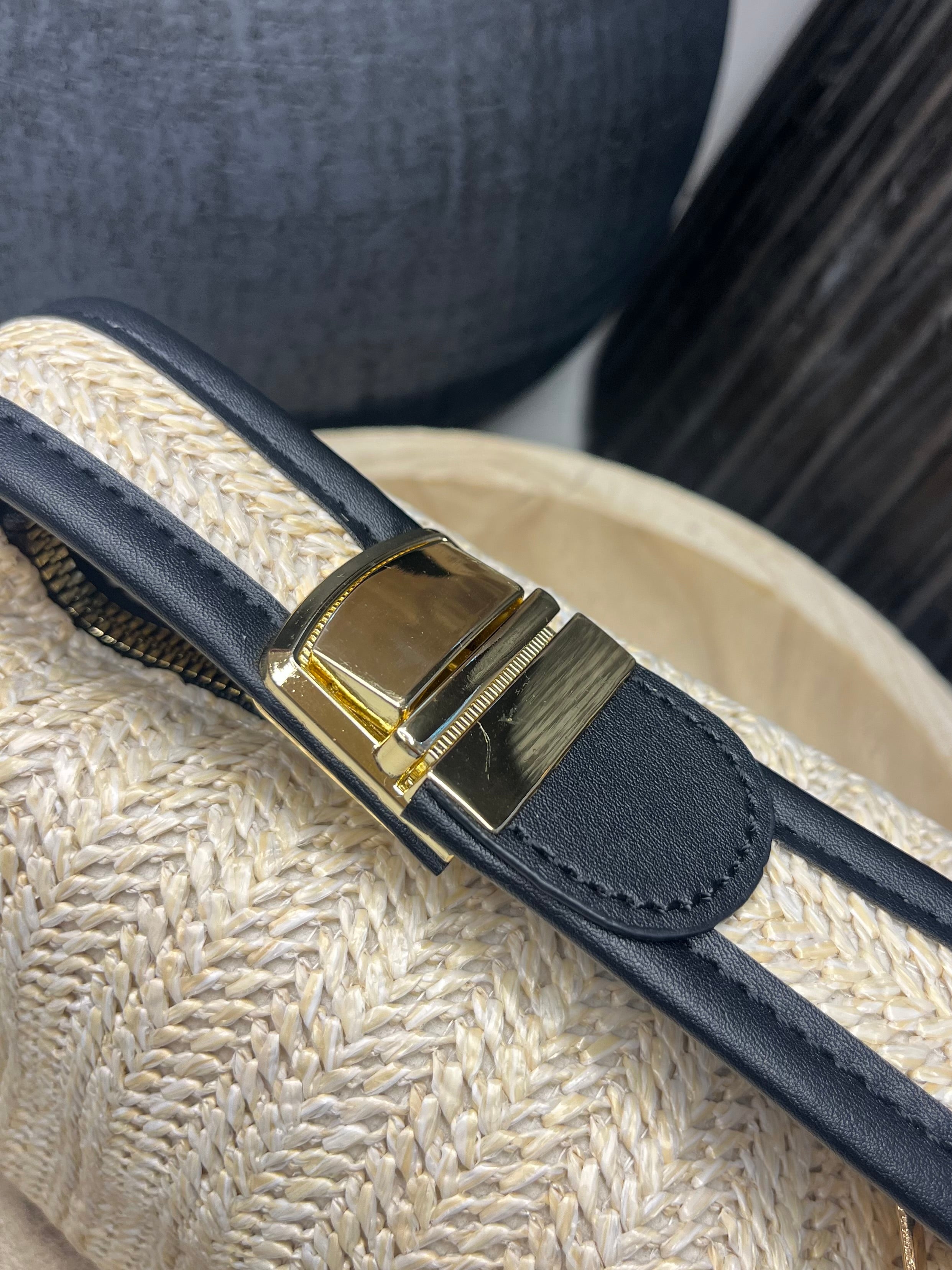 Straw Clutch with Gold Detailing