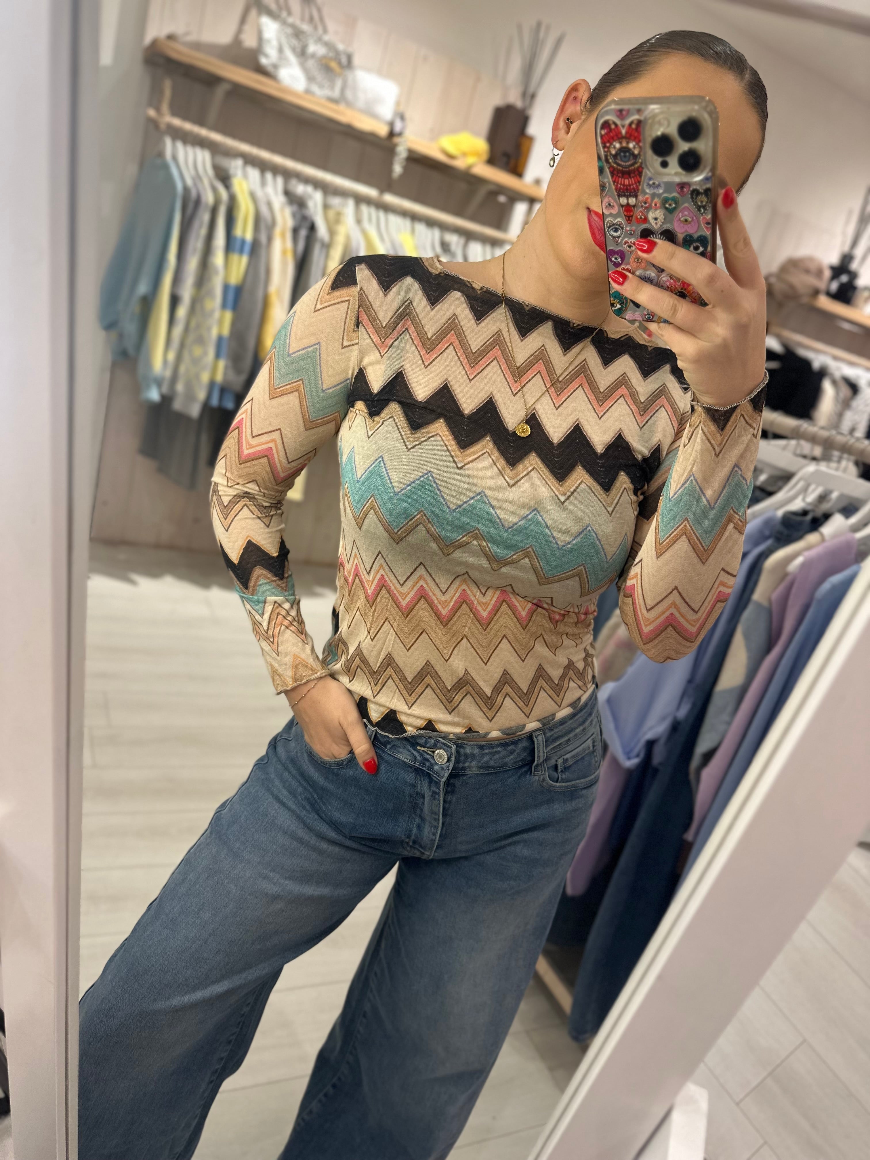 Missie Cashmere Blend Chevron Top