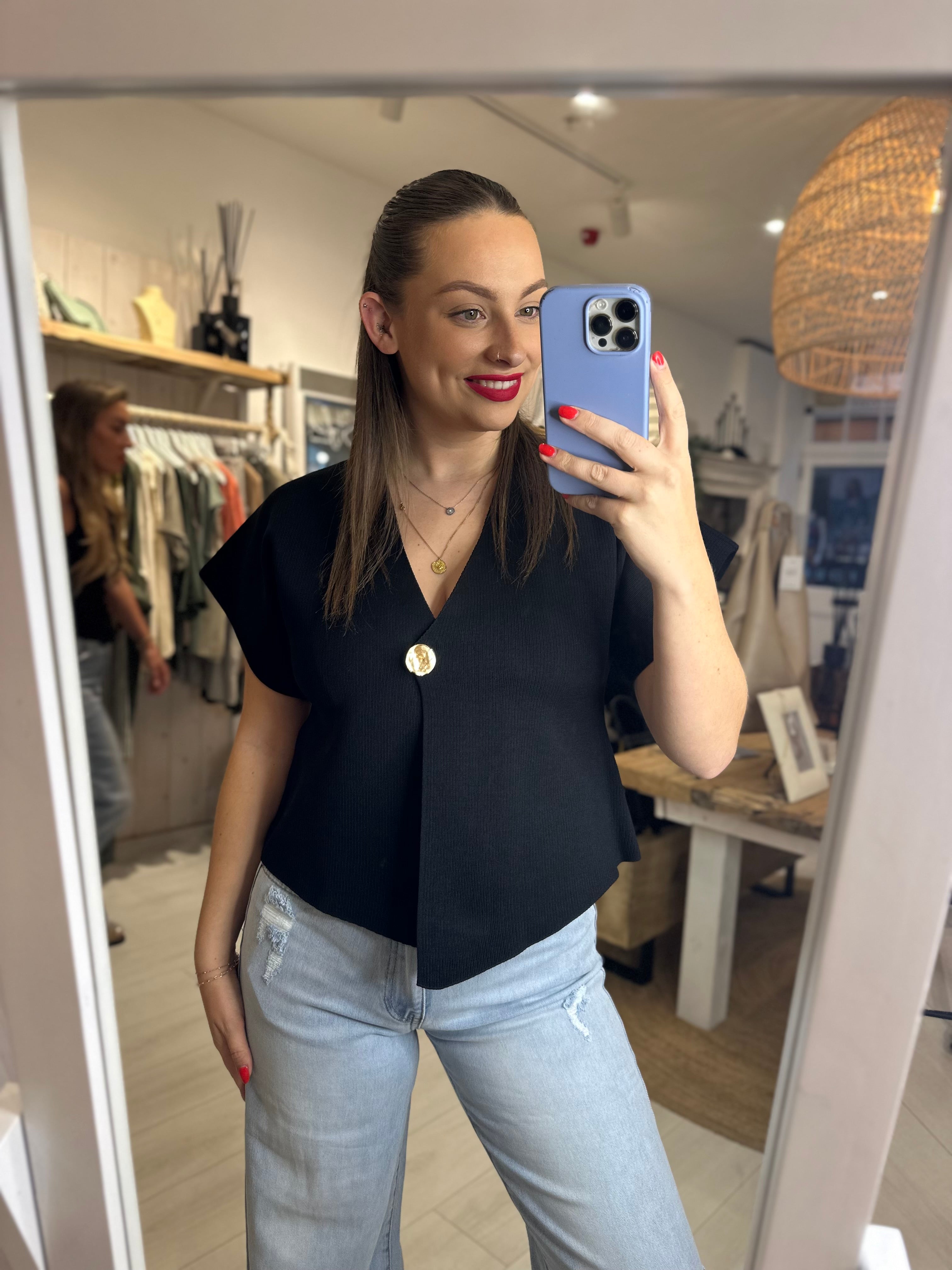 Cam Gold Button Stretch Top
