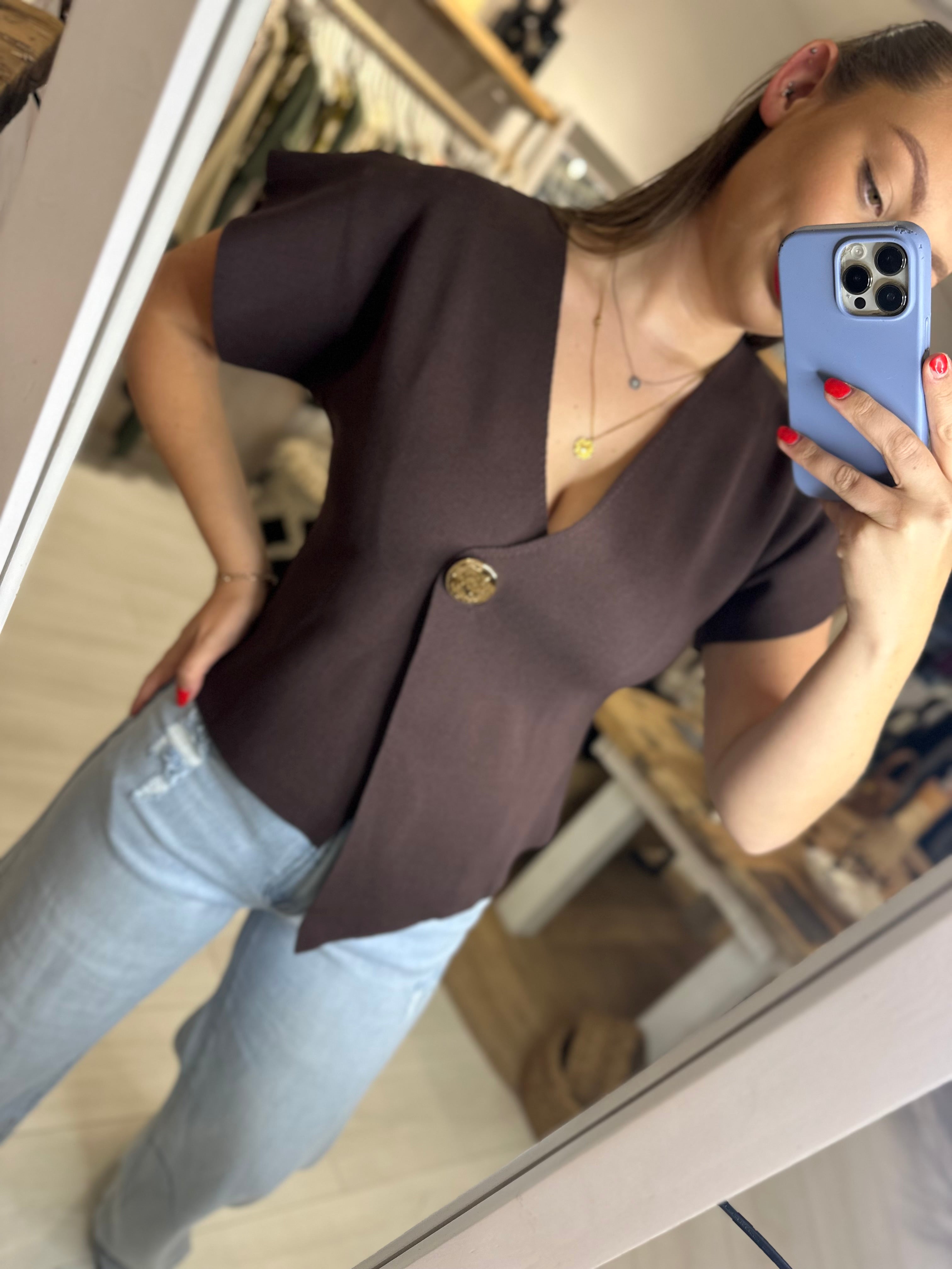 Cam Gold Button Stretch Top