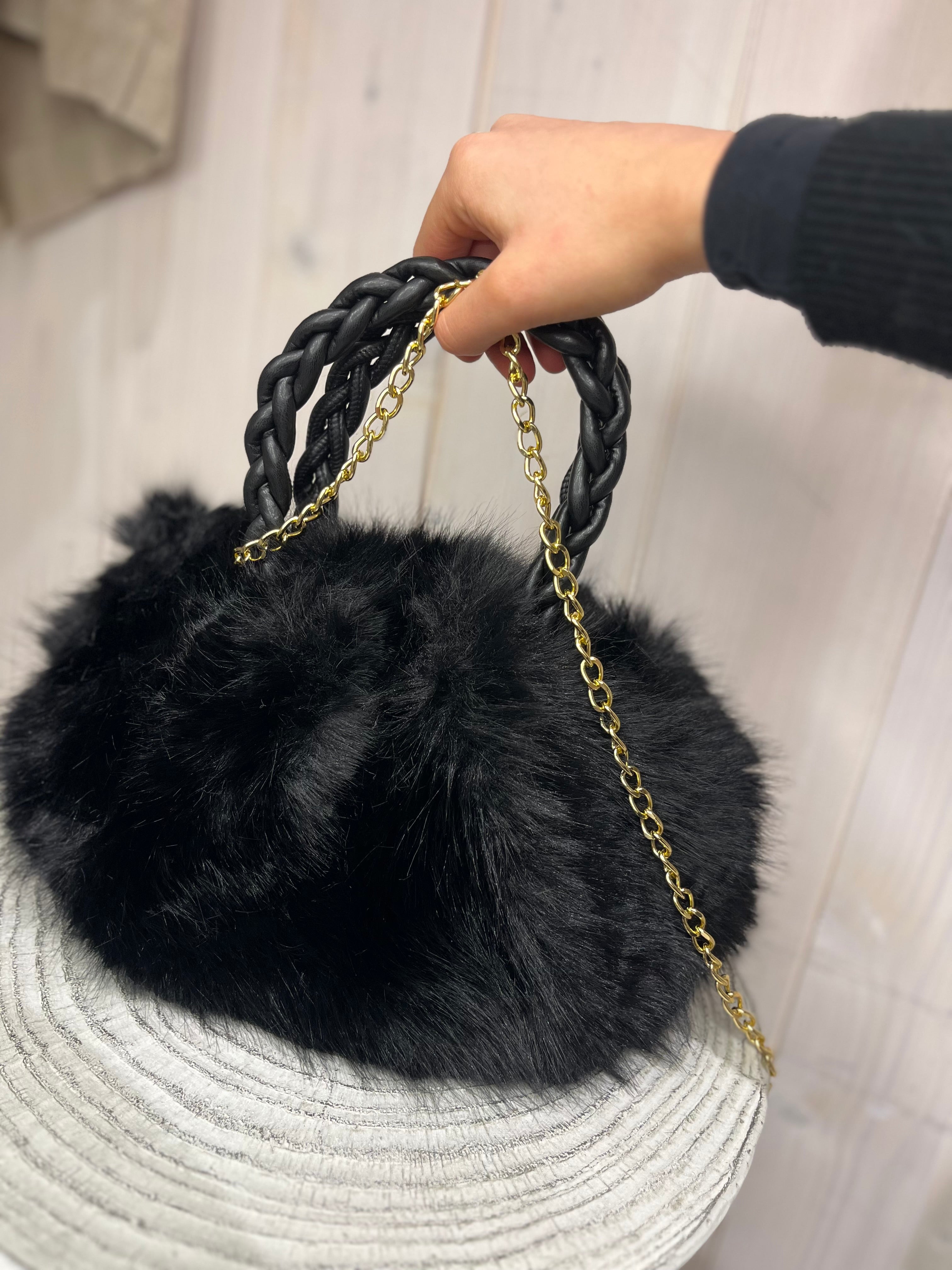 Faux Fur Chain Handbag