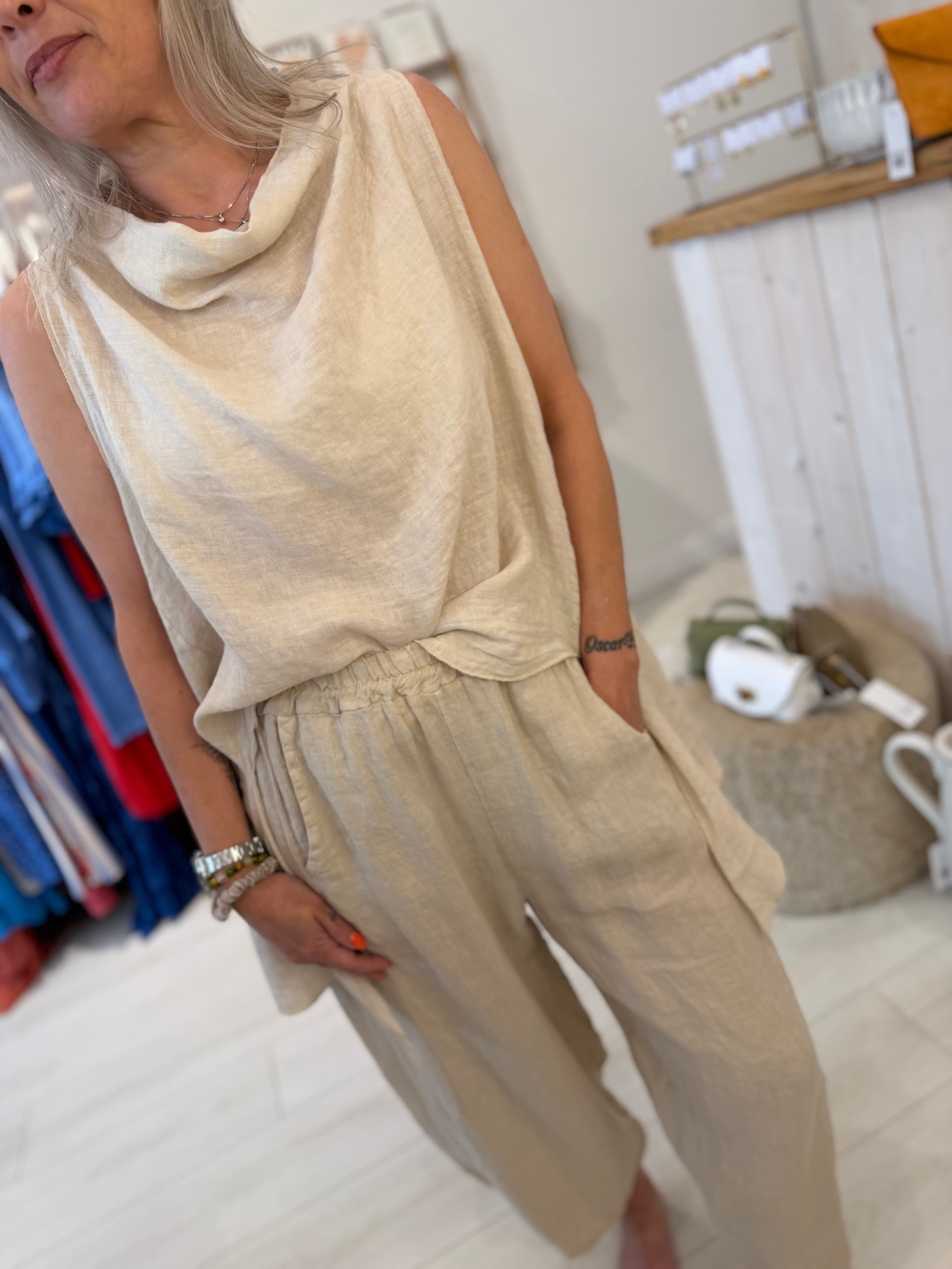 Lindsay Linen Cowl Neck Top