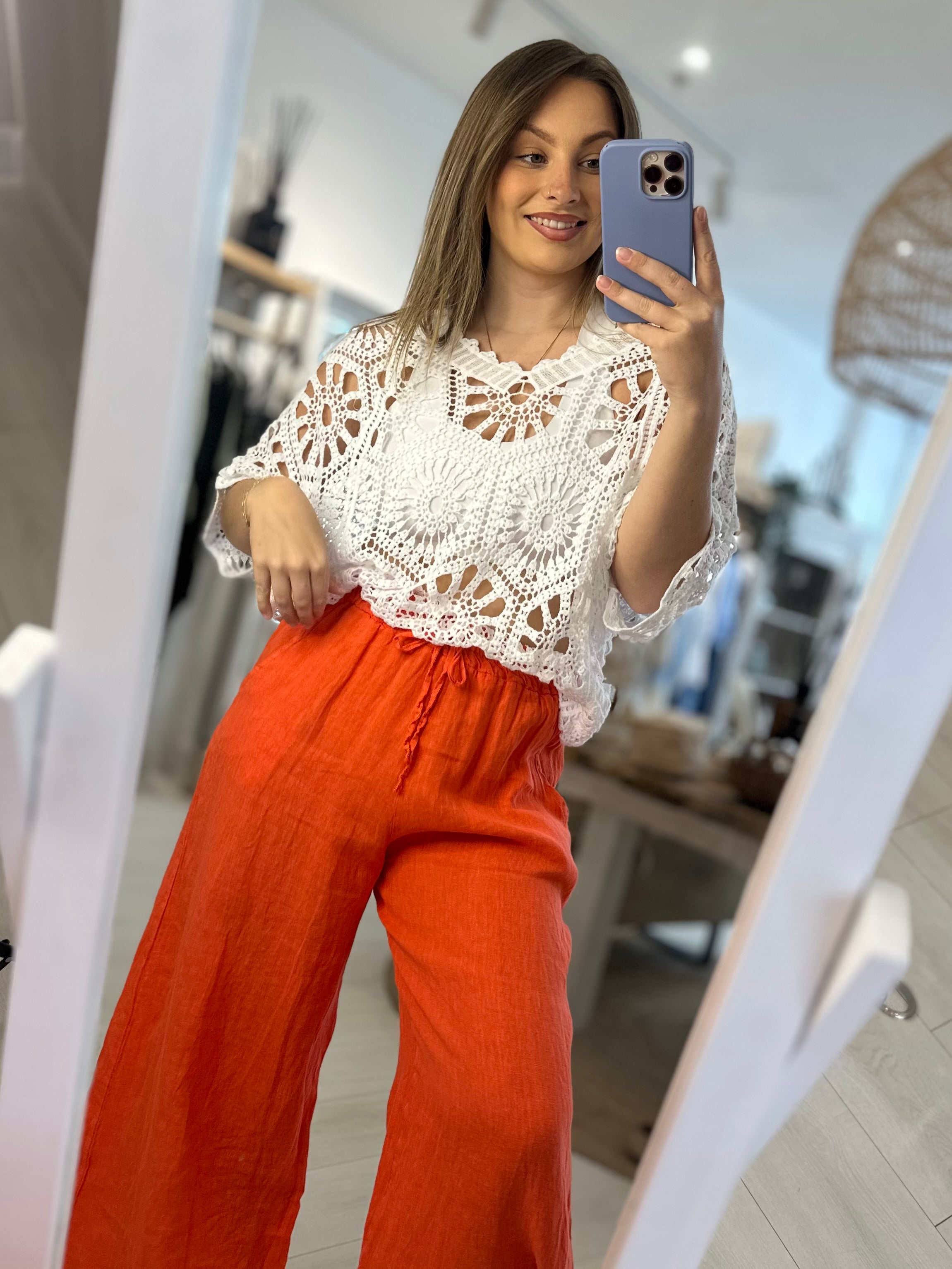 Wide Leg Linen Elasticated Trousers