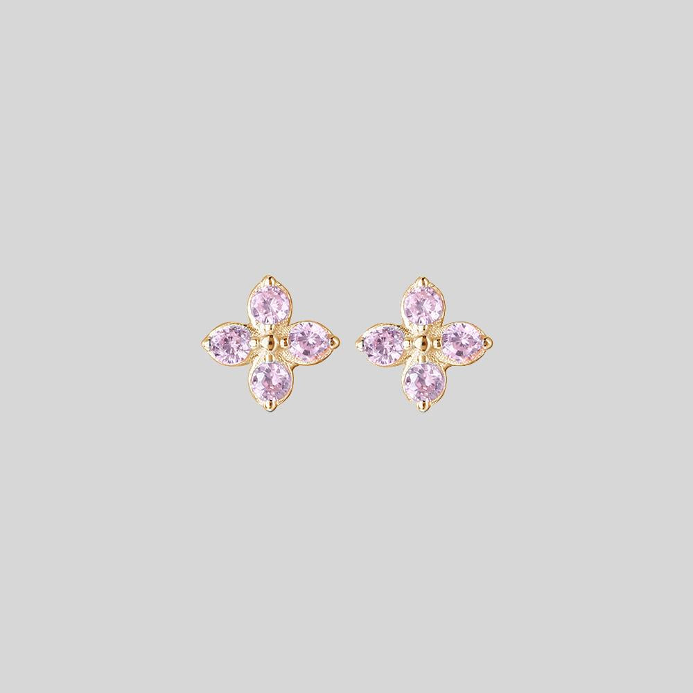 4 petal flower earring in gold & pink