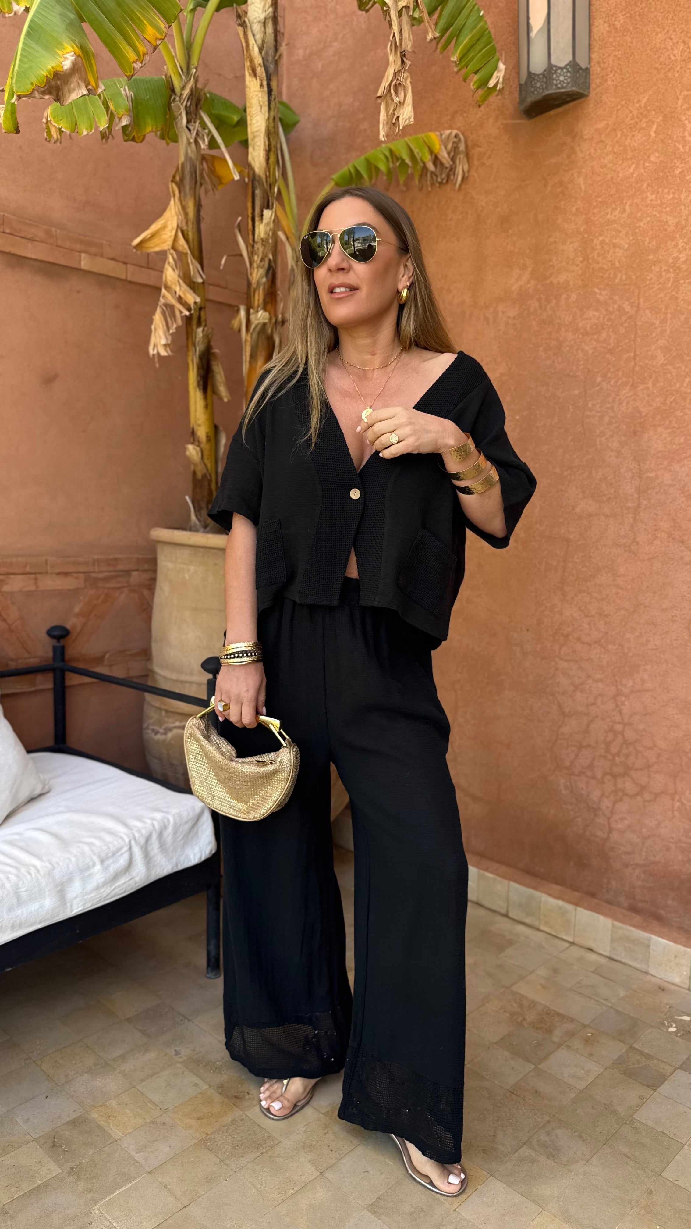 Amina Linen Blend Wide Leg Trouser
