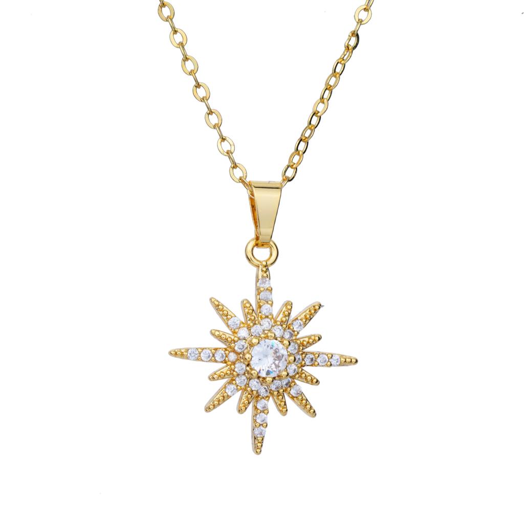 Crystal starburst necklace in Gold