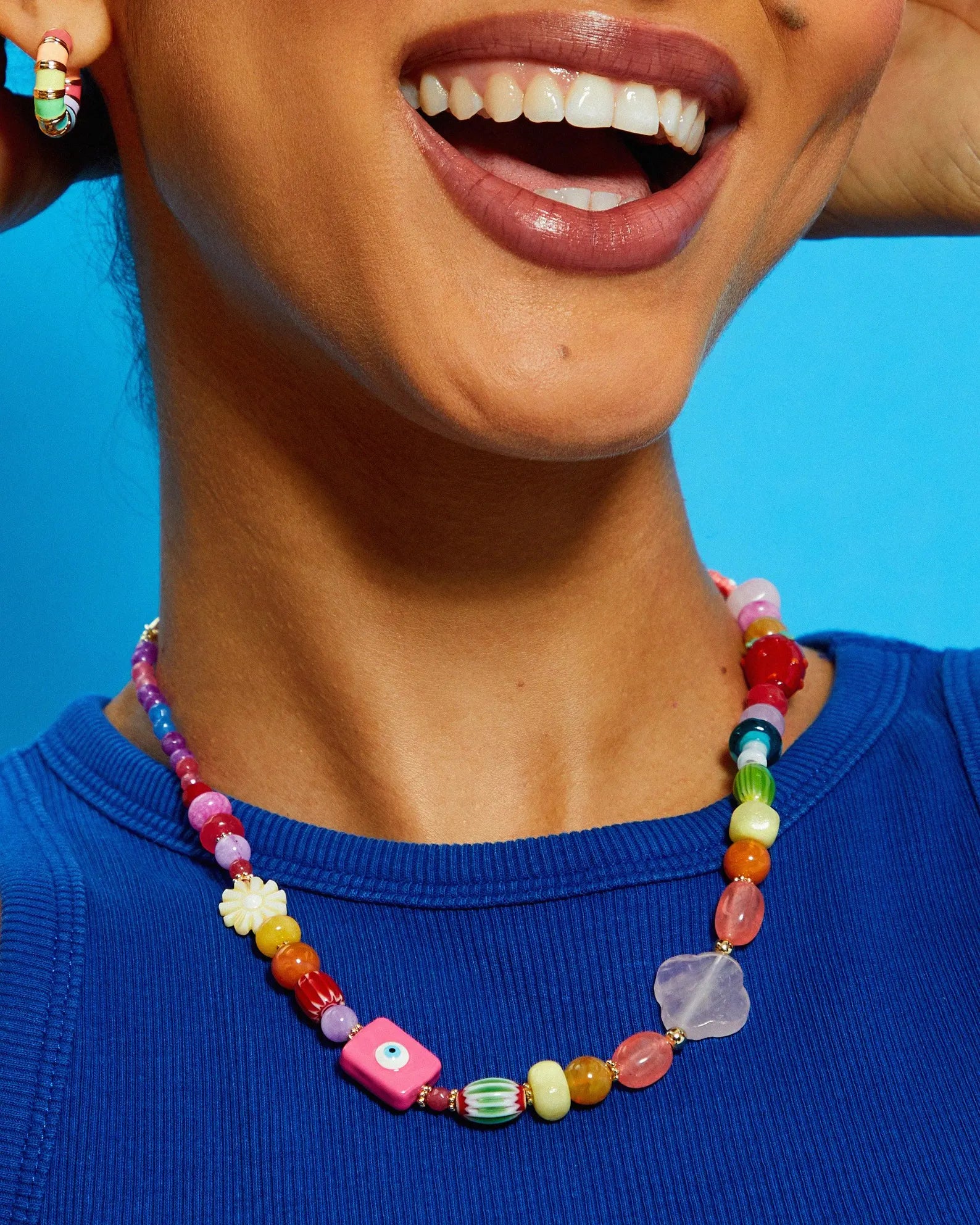 Multicoloured Rainbow Natural Stone Beaded Charm Necklace