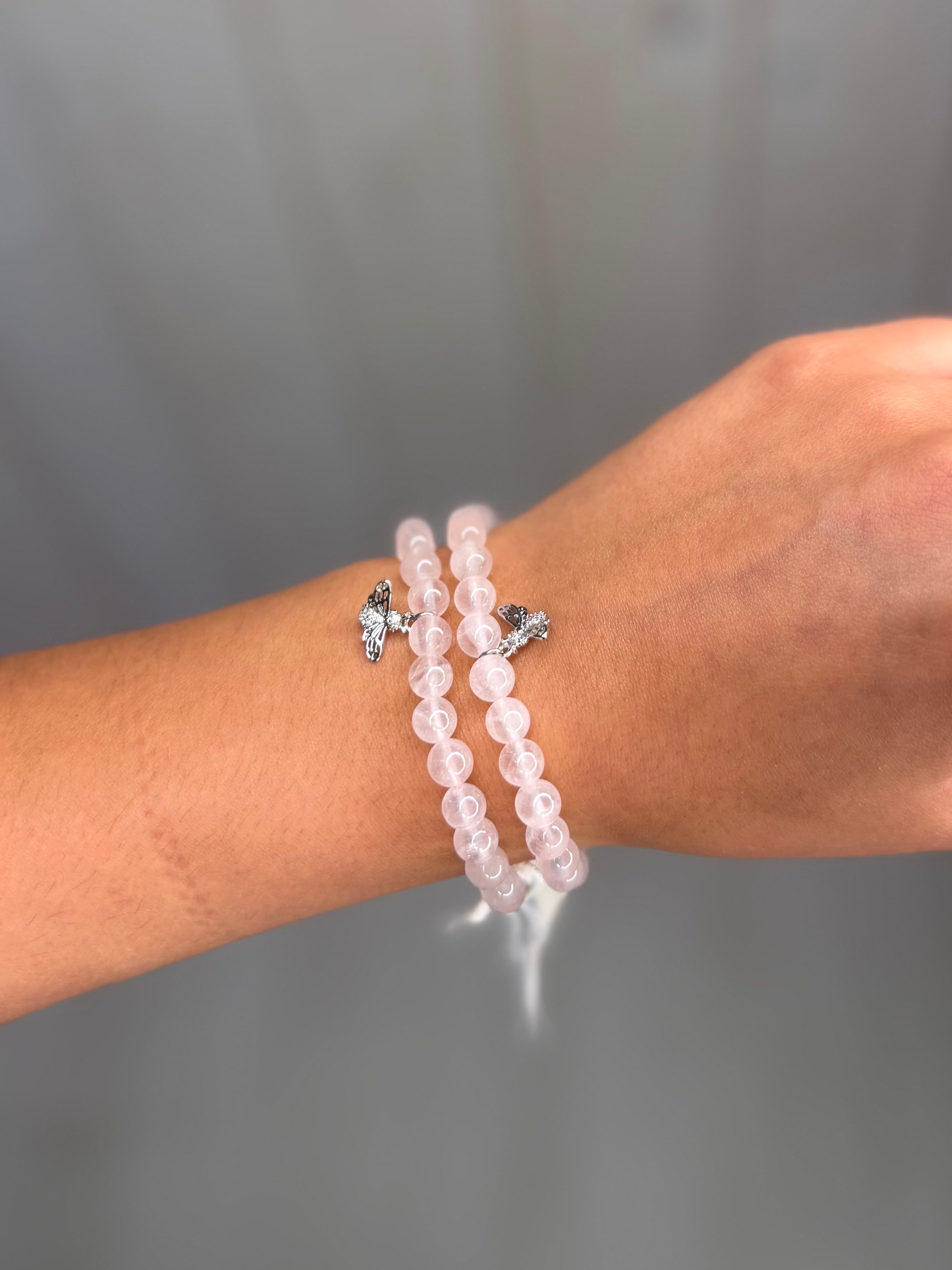 Rose Quartz bracelet with Bee