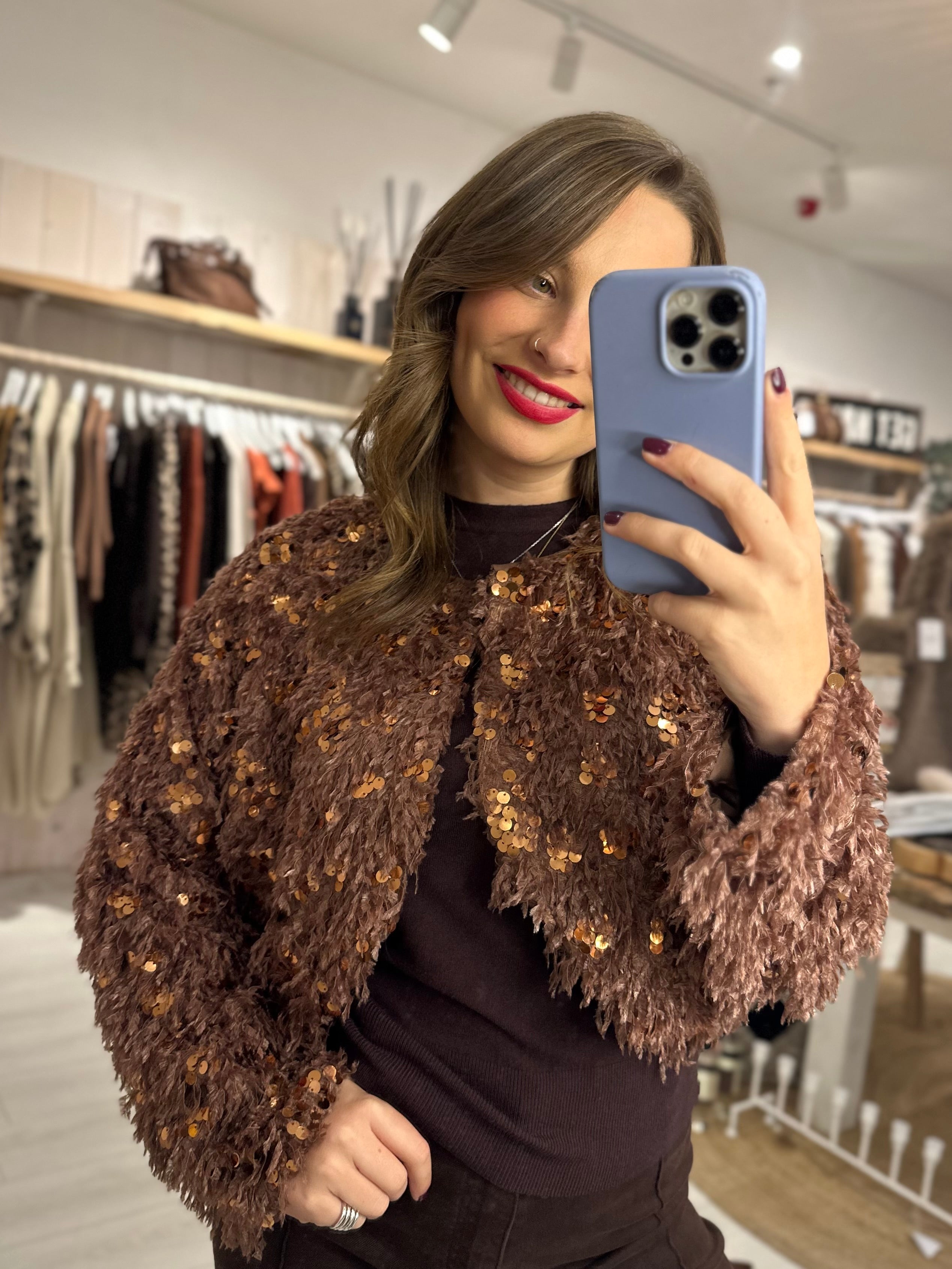 Sylvie Fur Sequin Cardigan