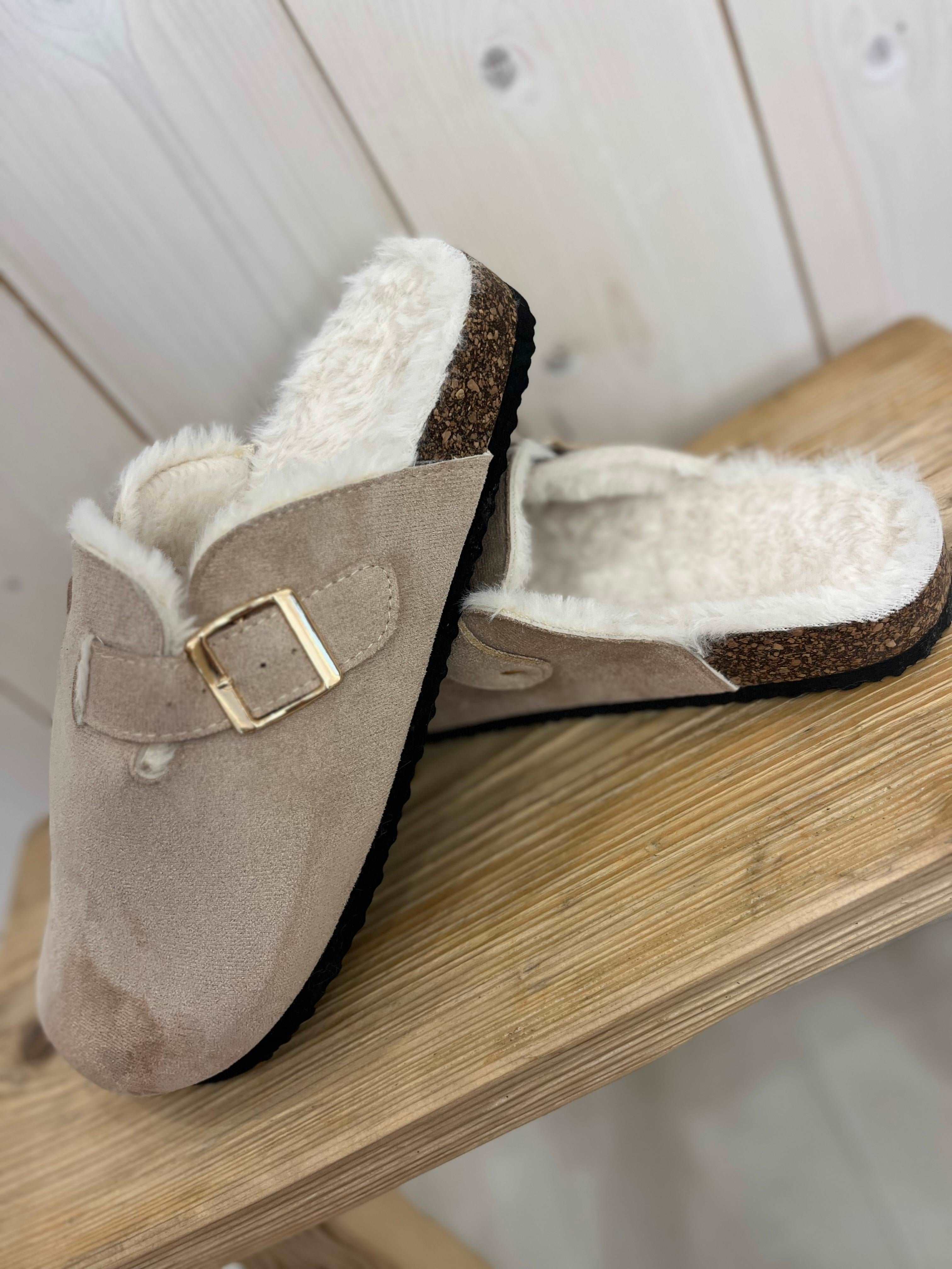 Fur Lined Buckle Mules