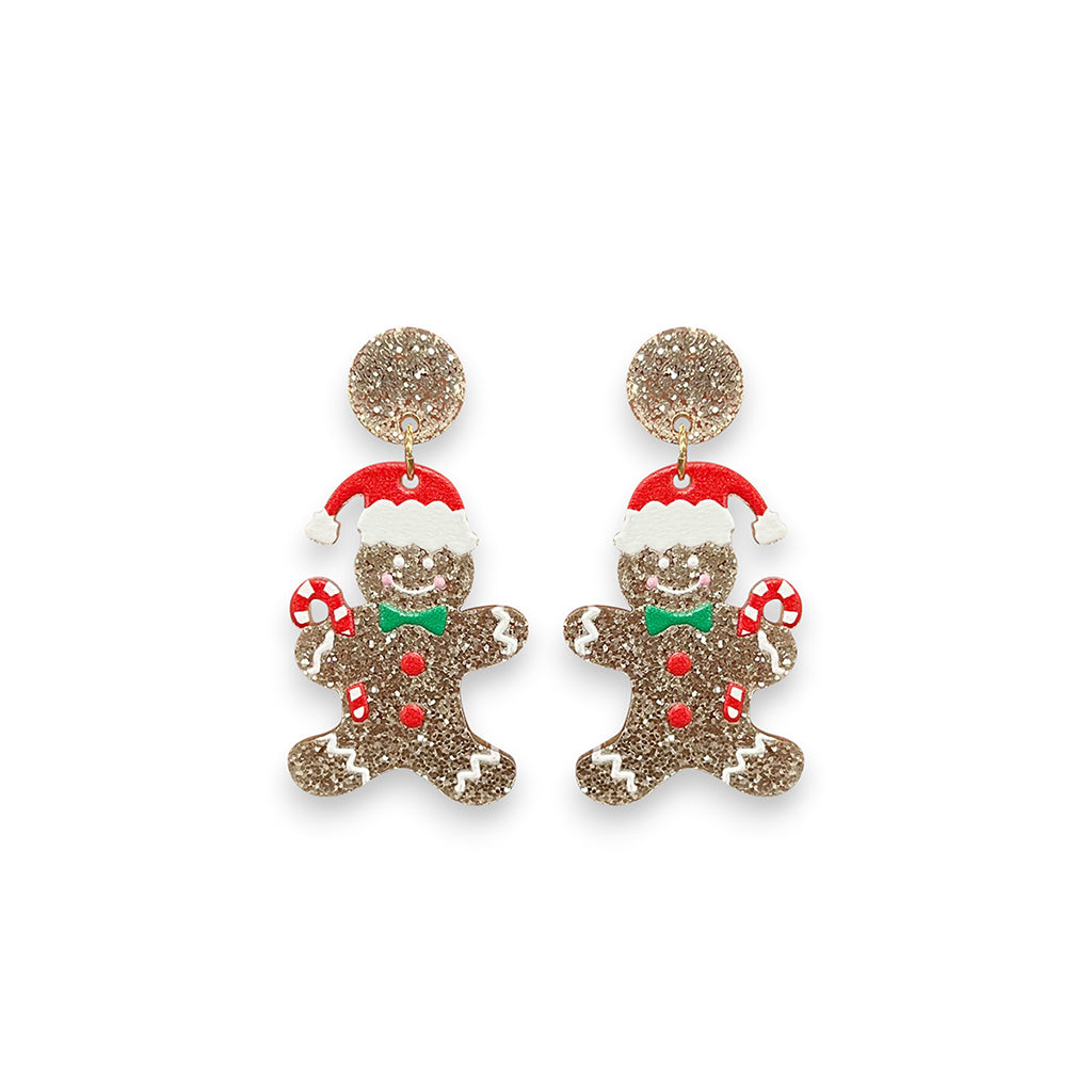 Glittery Gingerbread Man Drop Earrings