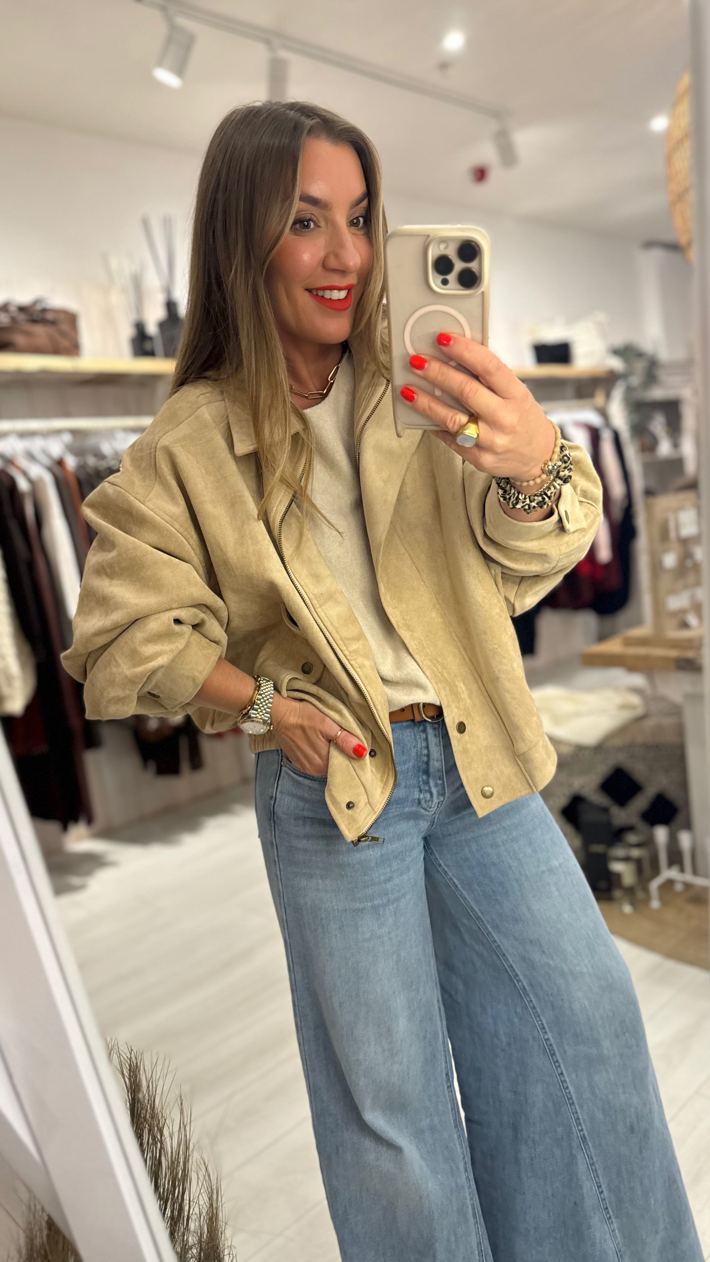Faux Suede Bomber Jacket
