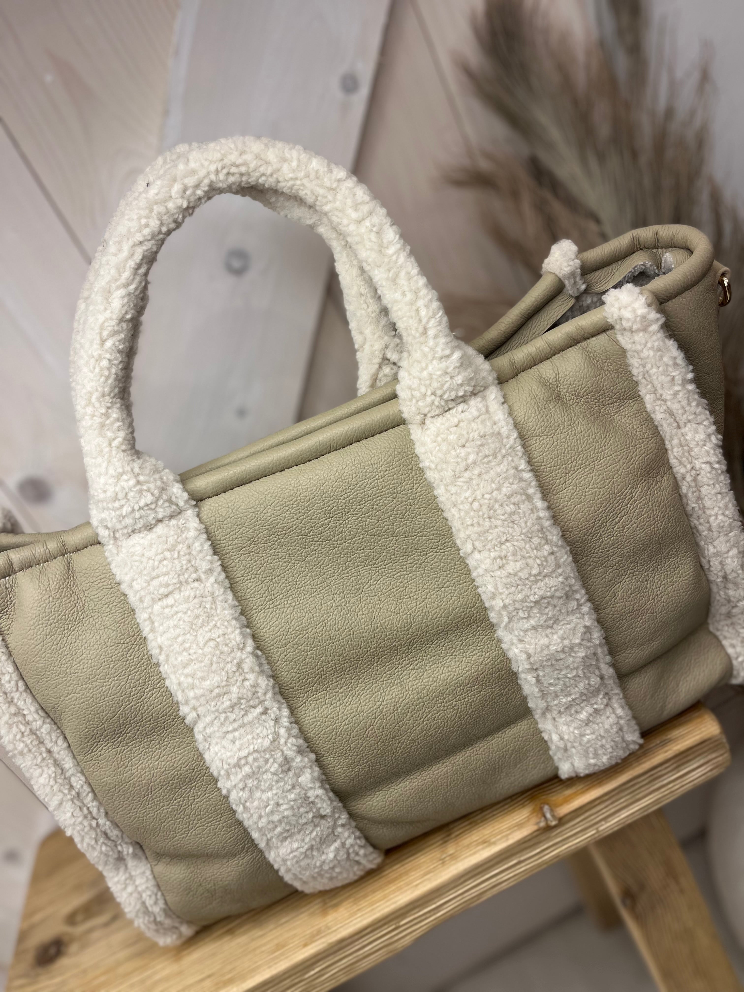 Faux Leather Teddy Trim Bag
