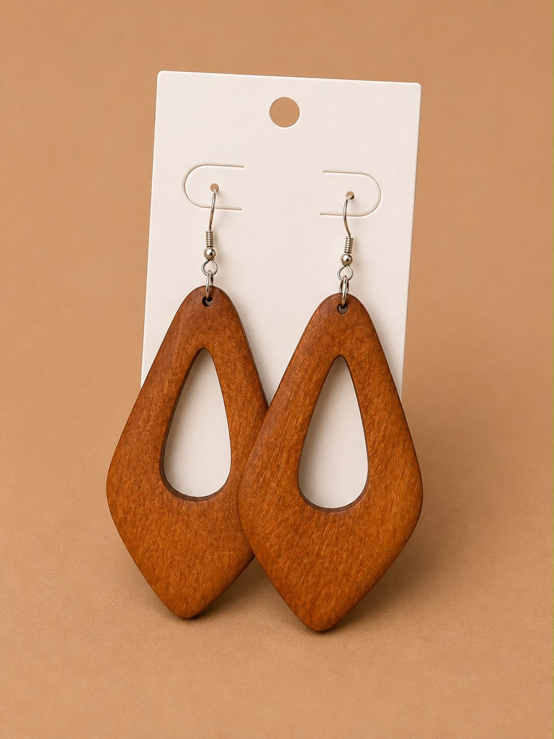 Oversized Wooden Pendant Earring