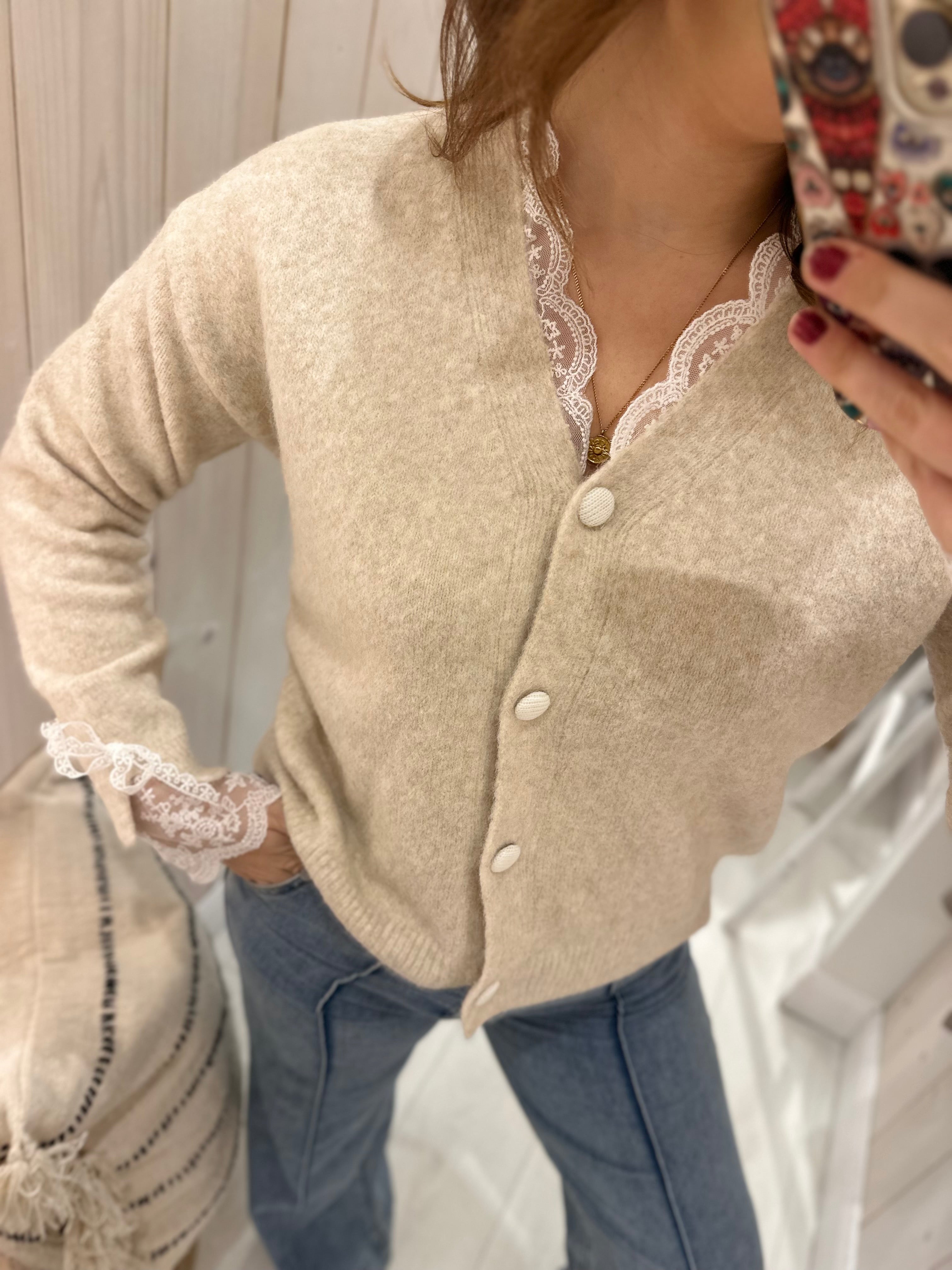 Fiora Lace Trim Cardigan