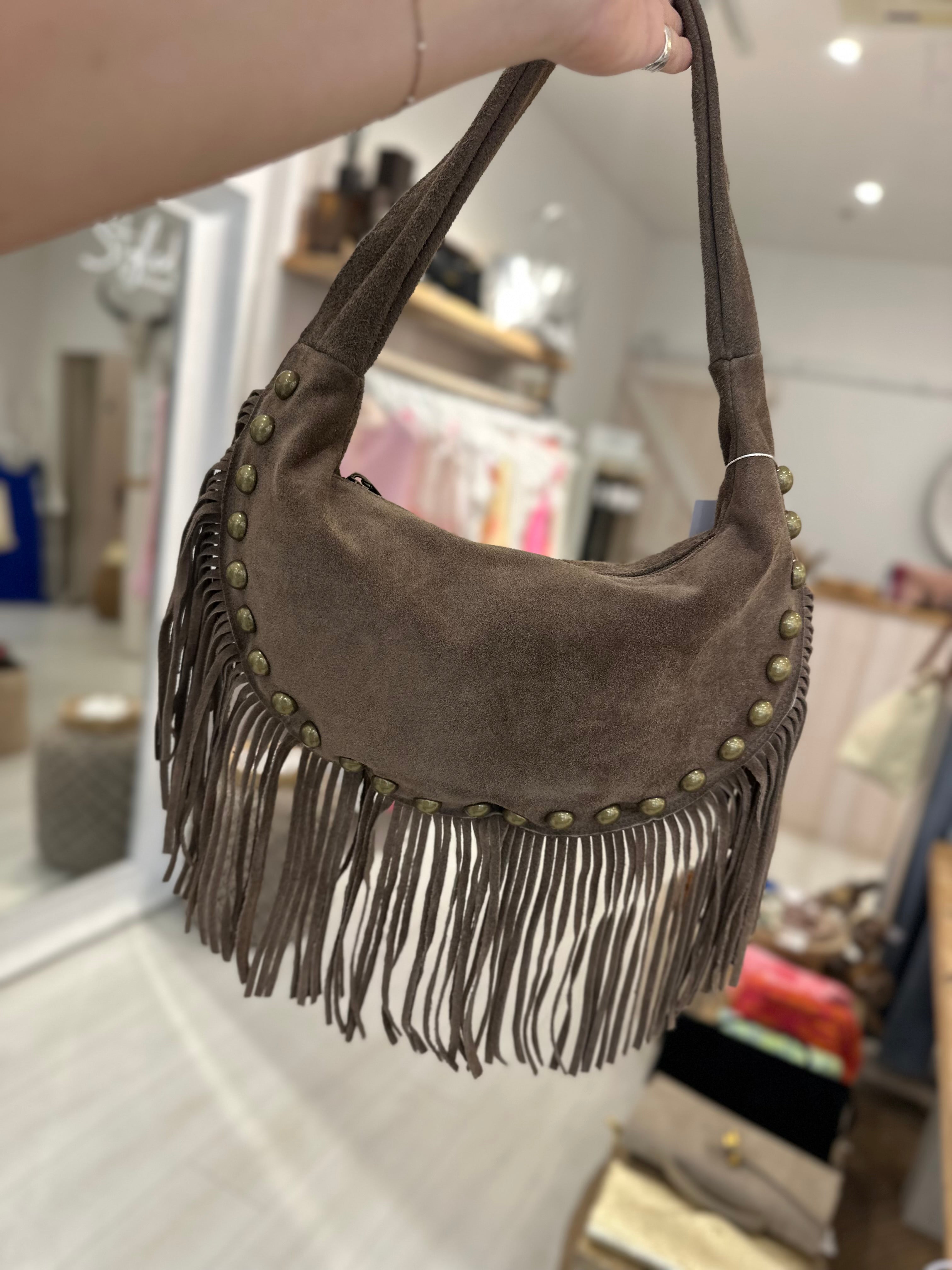 Monica Studded Half Moon Bag