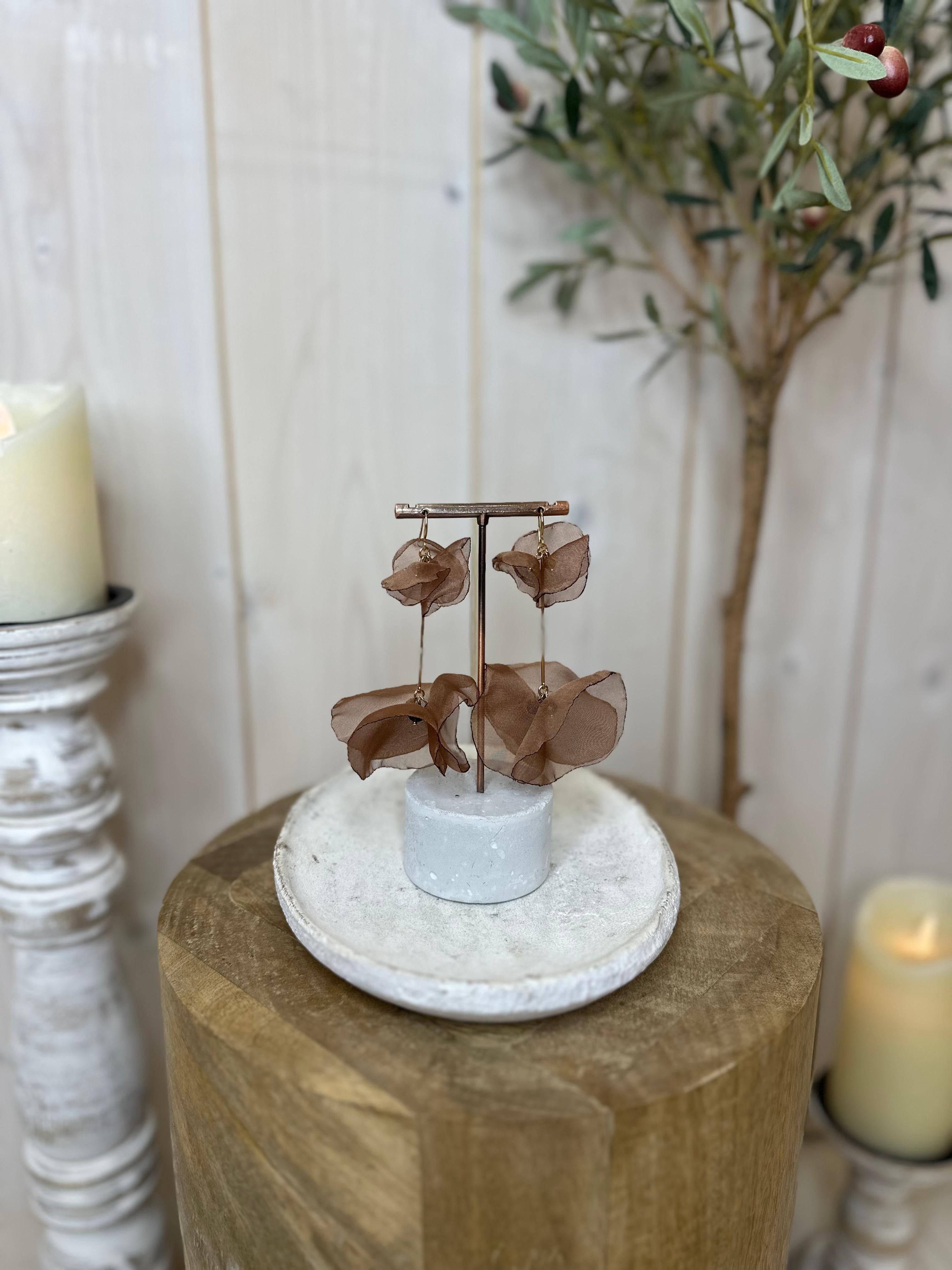 Sheer Fabric Flower EarringChocolate