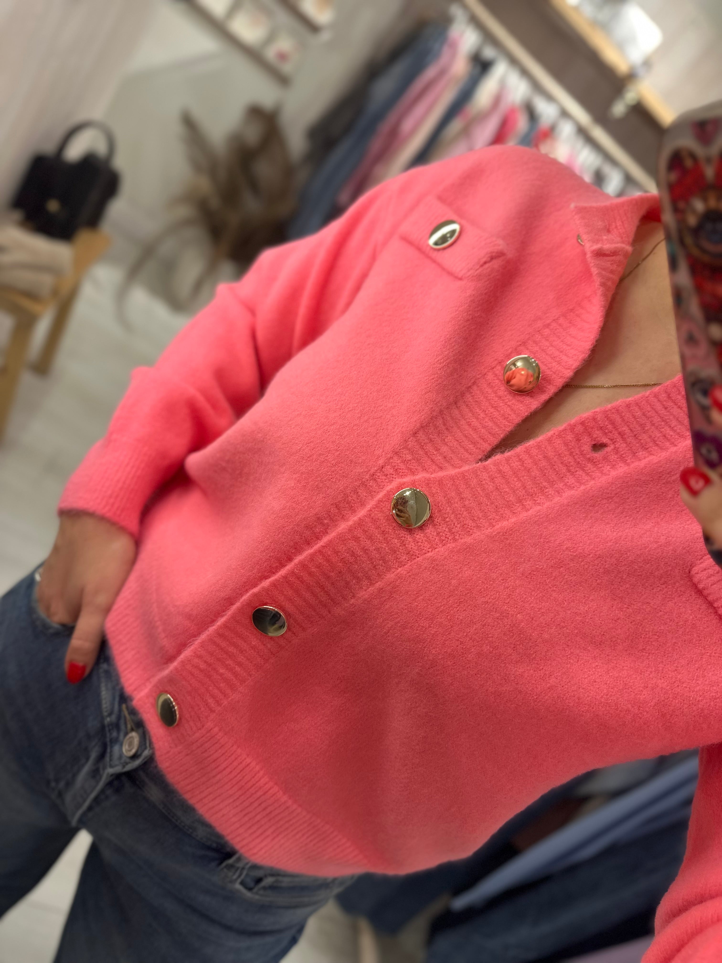 Boxy Cardigan with Oversized Button Detail