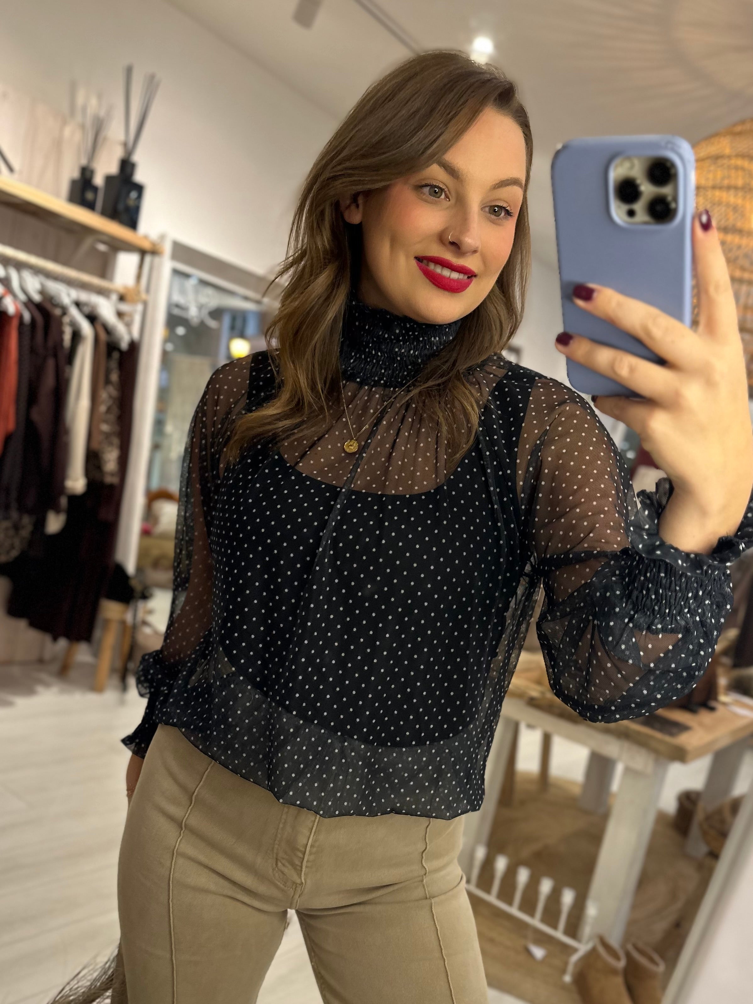 Harper Spotted Mesh Top