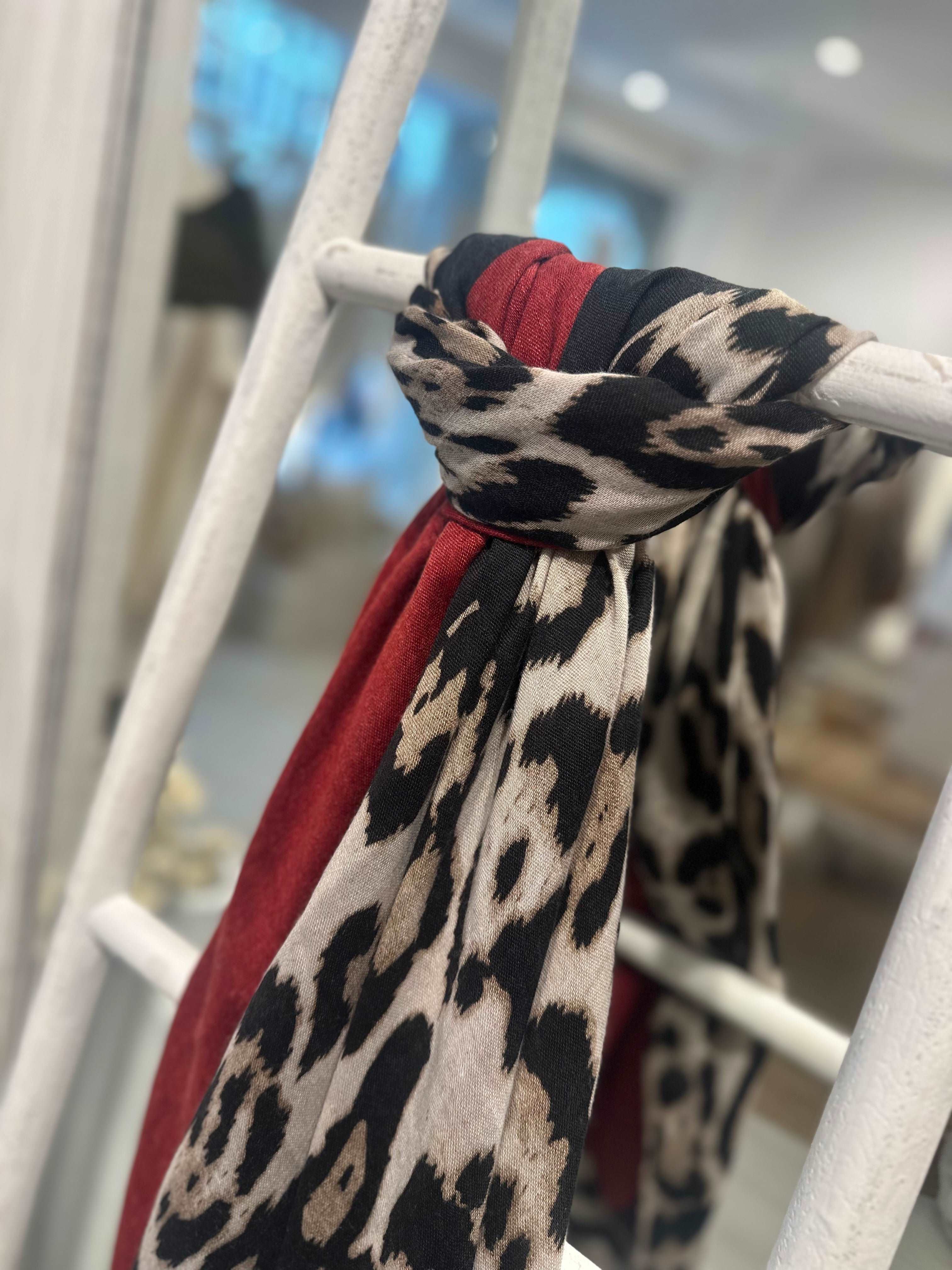Leopard/ Red/ Black Stripe Scarf