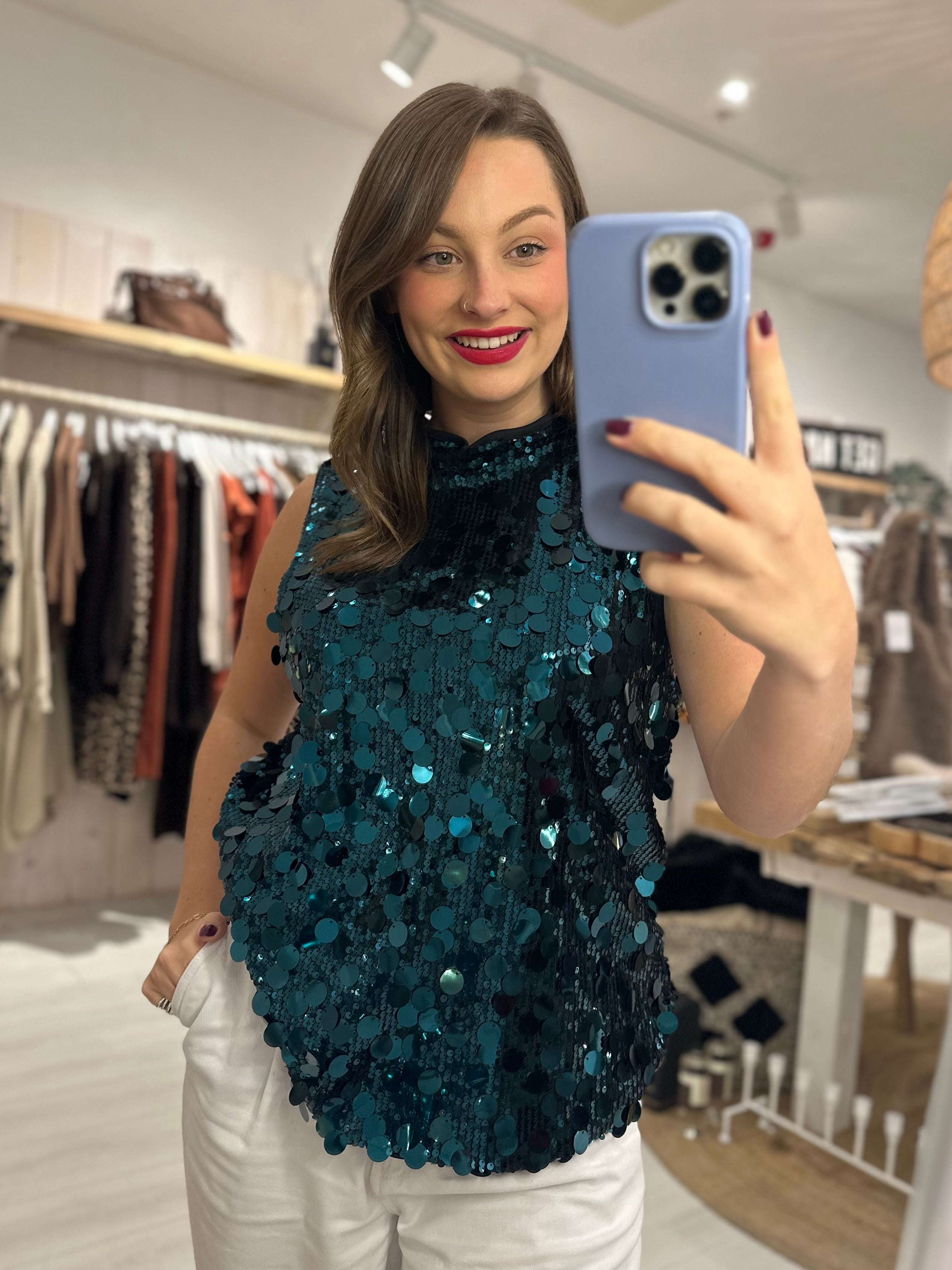 Patsy Sequin High Neck Top