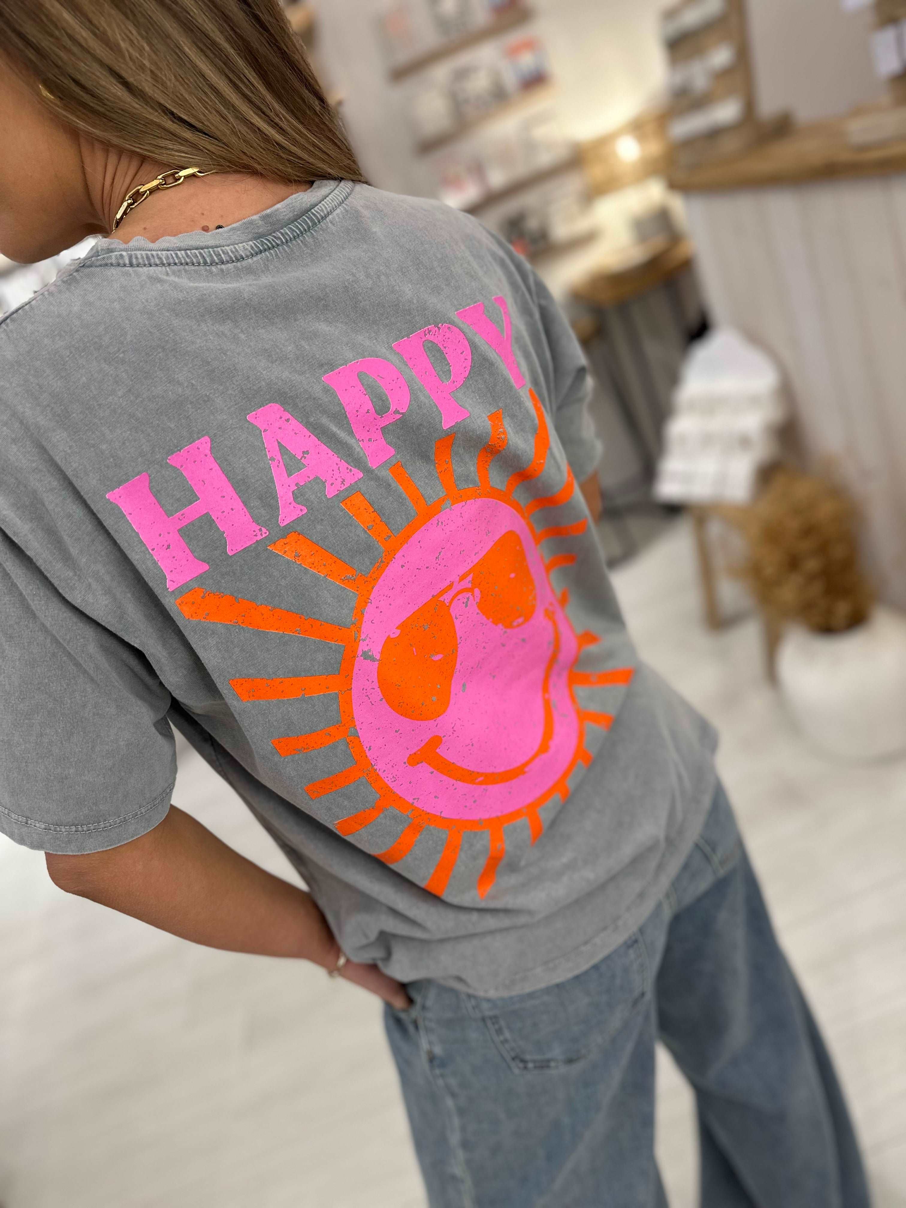 Acid Wash Happy T-Shirt
