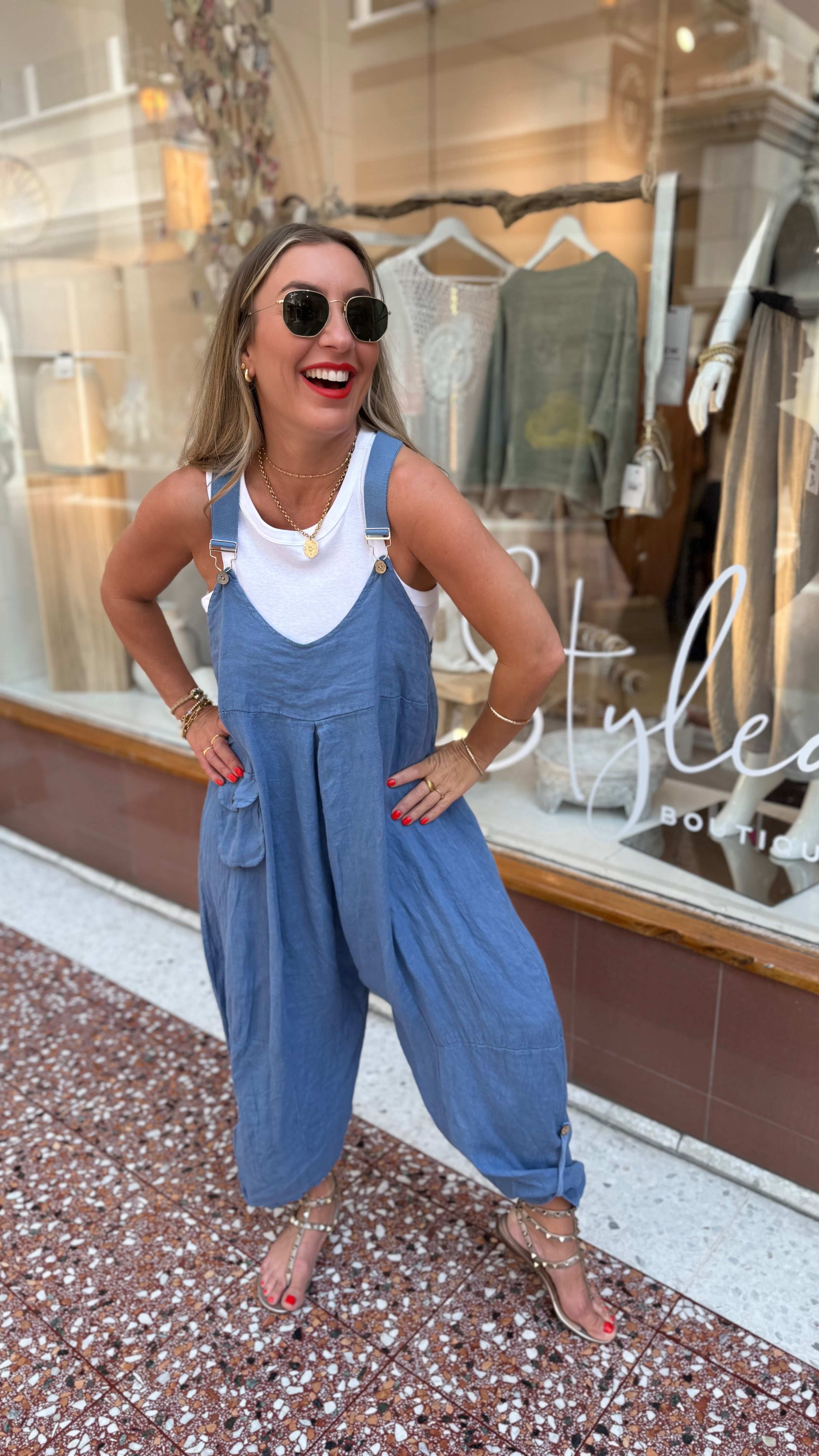Aicha Linen Dungarees