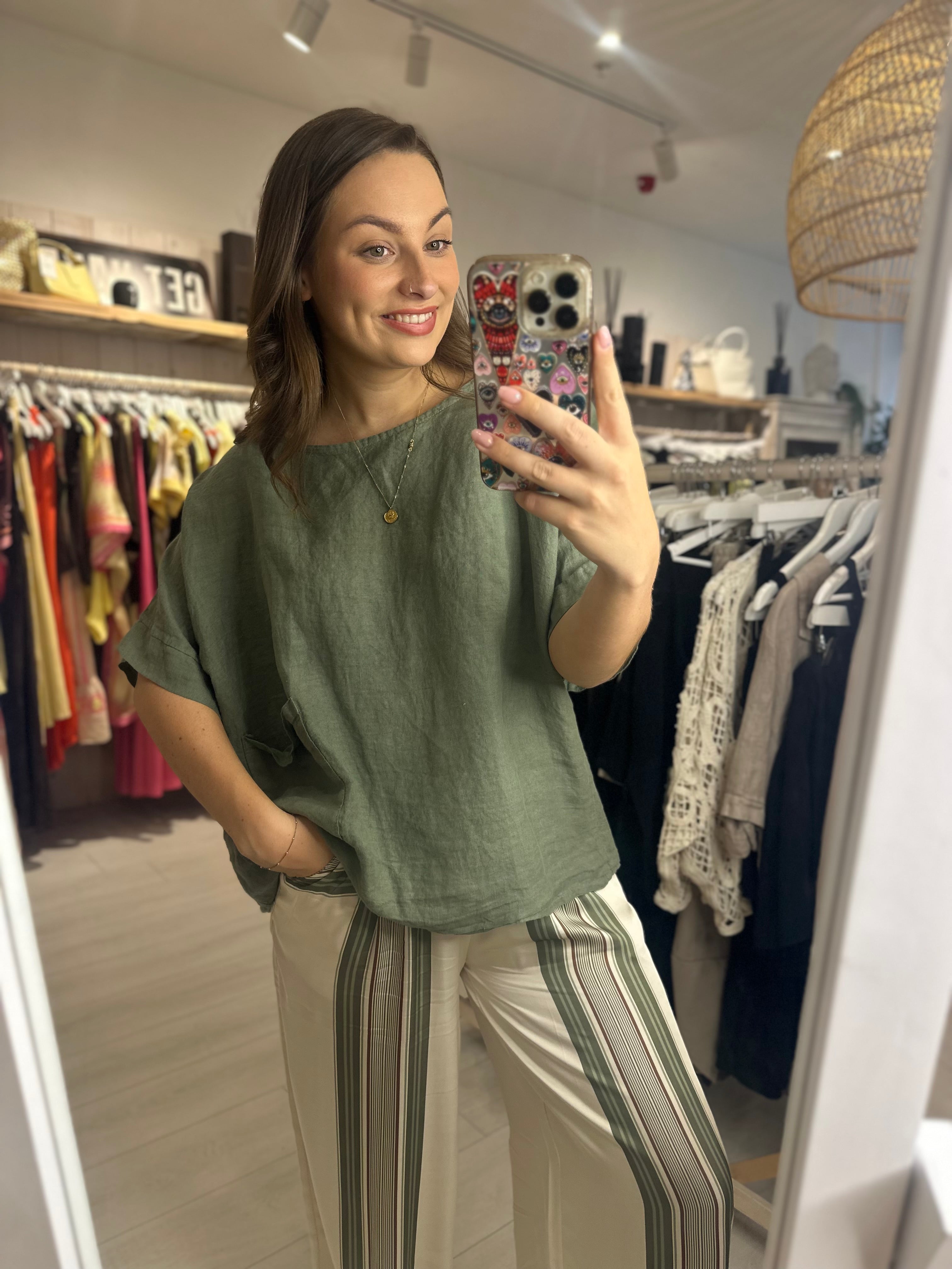 Olive Round Neck Top