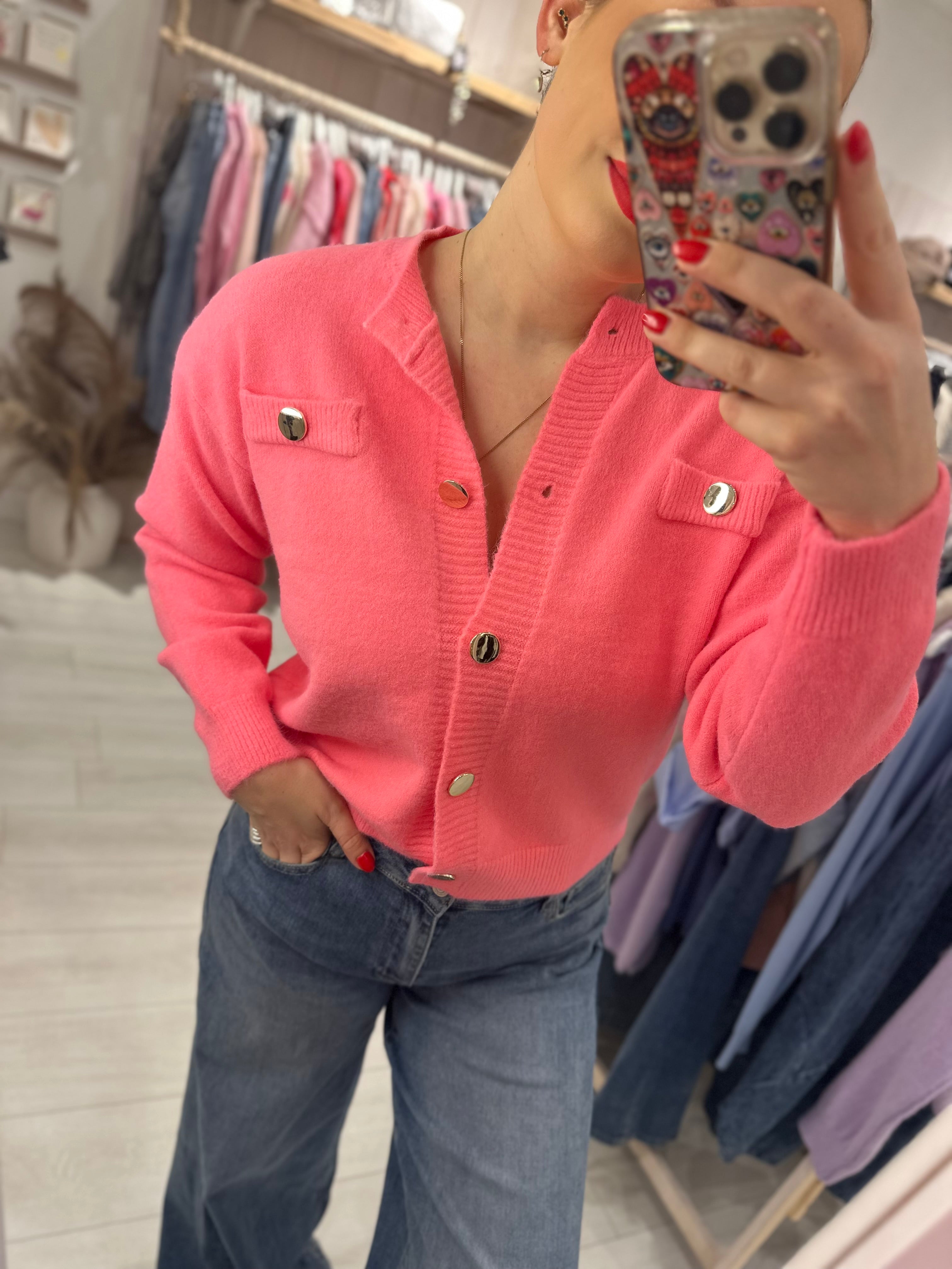 Boxy Cardigan with Oversized Button Detail