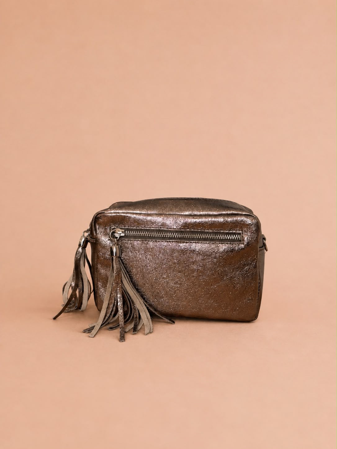 Metallic Leather Zip Front Camera Bag