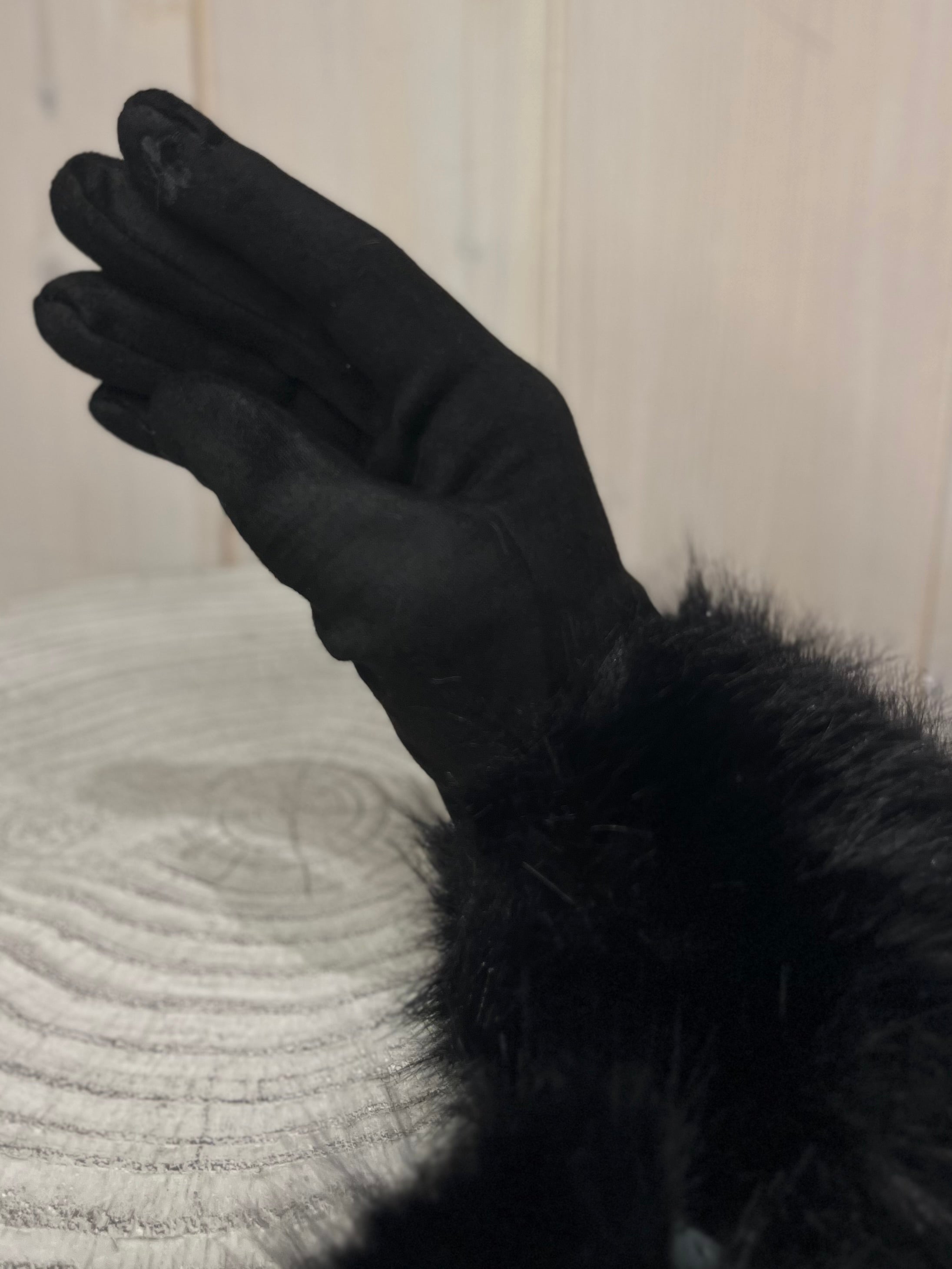 Faux Fur Trim Suedette Gloves