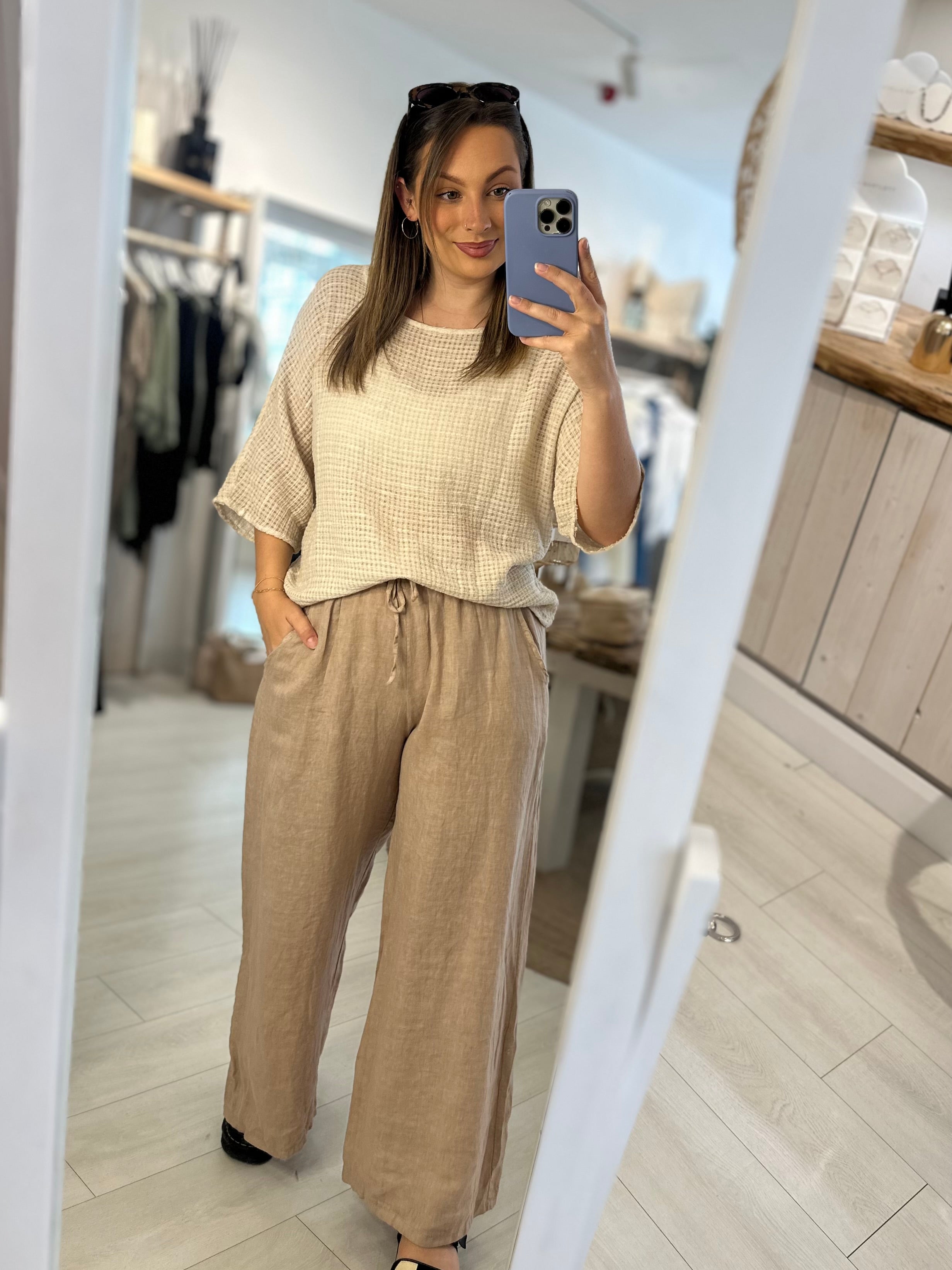 Wide Leg Linen Elasticated Trousers