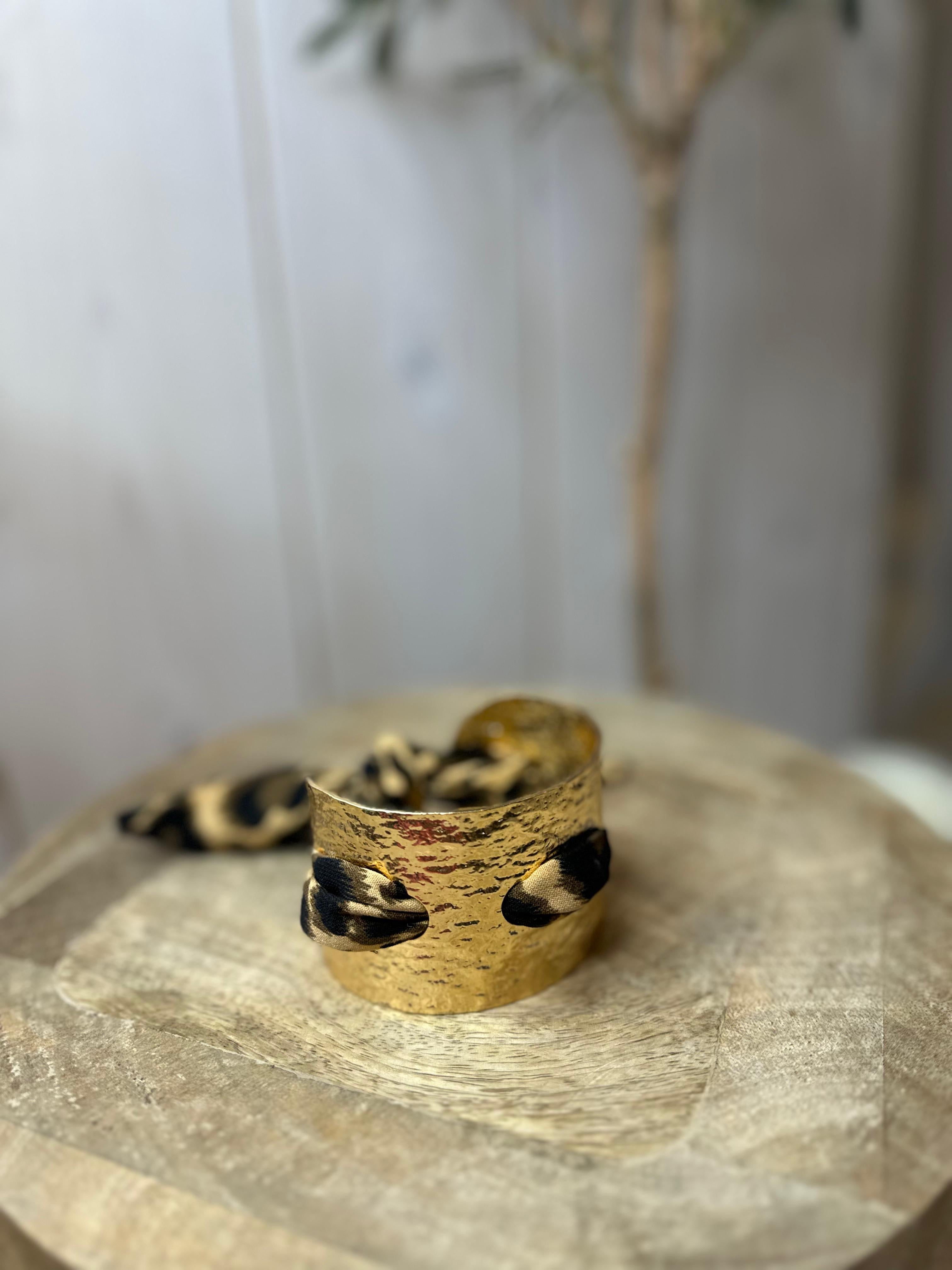 Leopard silky scarf threaded cuff