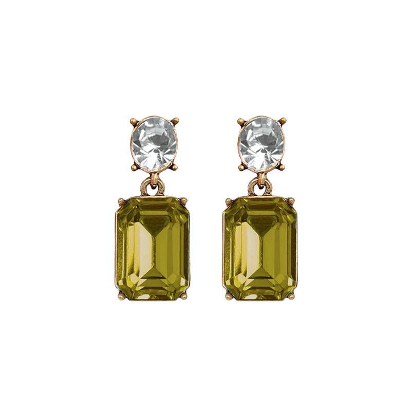 Oval Twin Gem Earring - Olive & Clear
