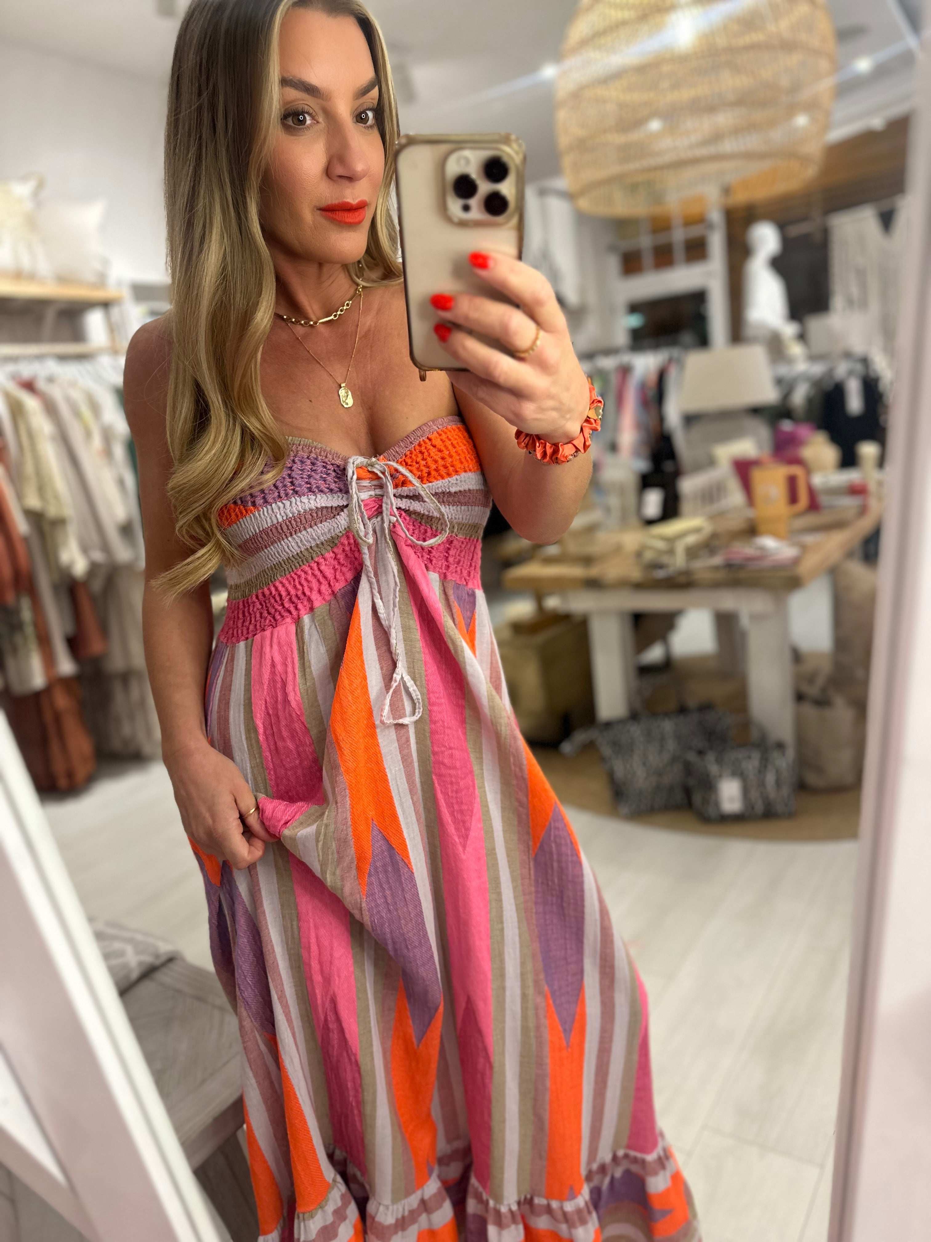 Sapphira Aztec Strapless Dress
