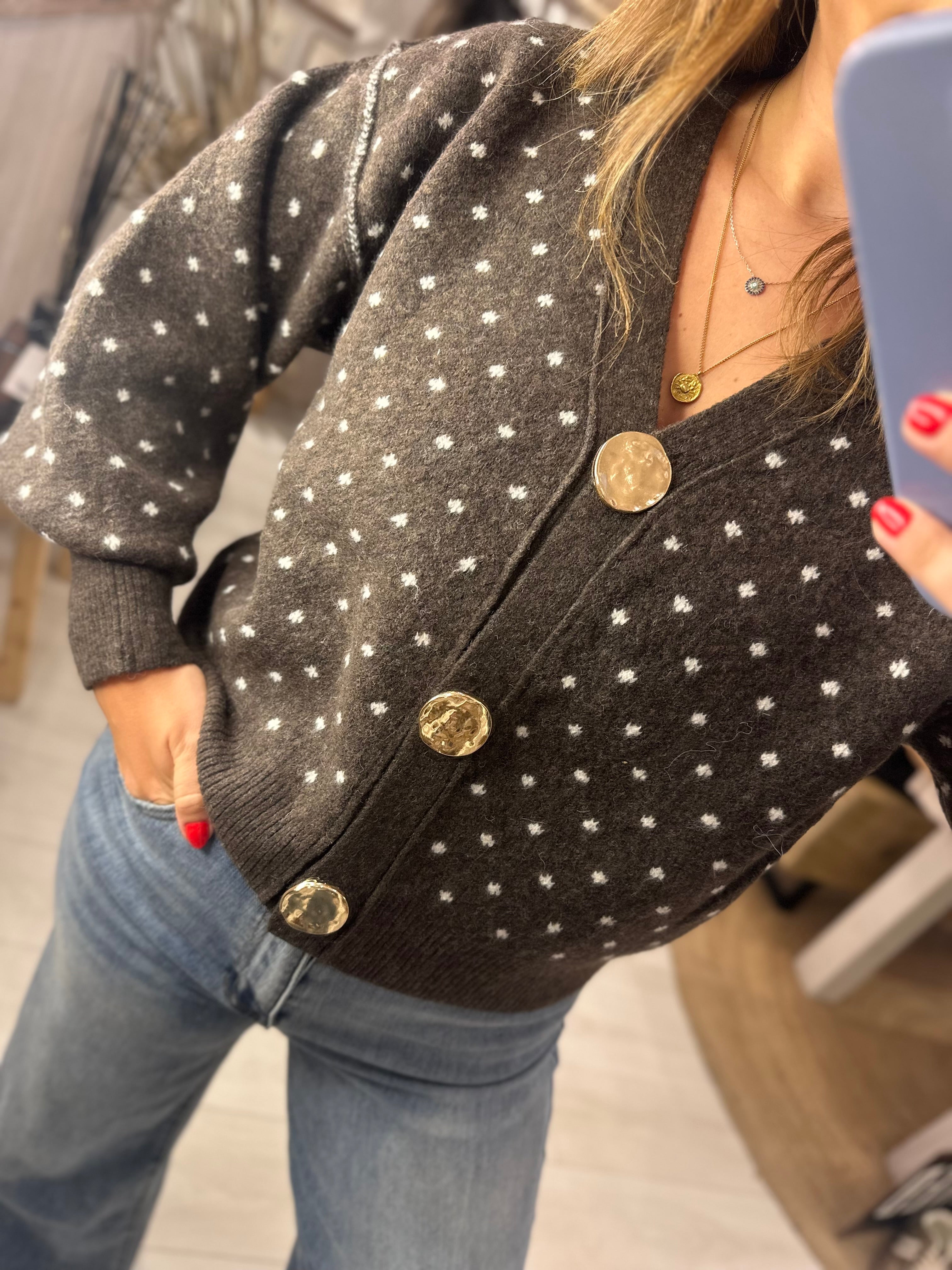 Valentina Spotted Gold Button Cardigan