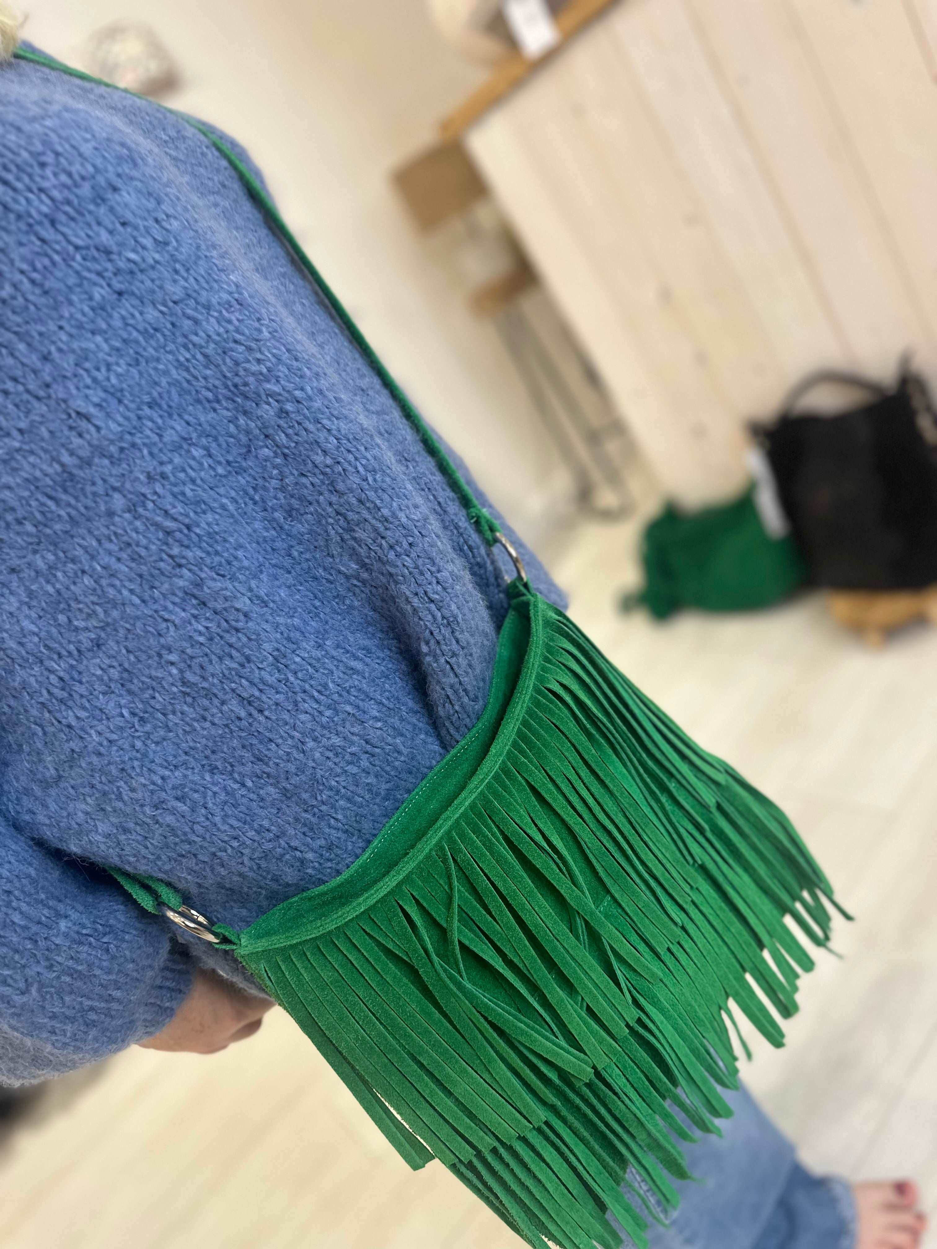 Suede Crossbody Tassel Bag