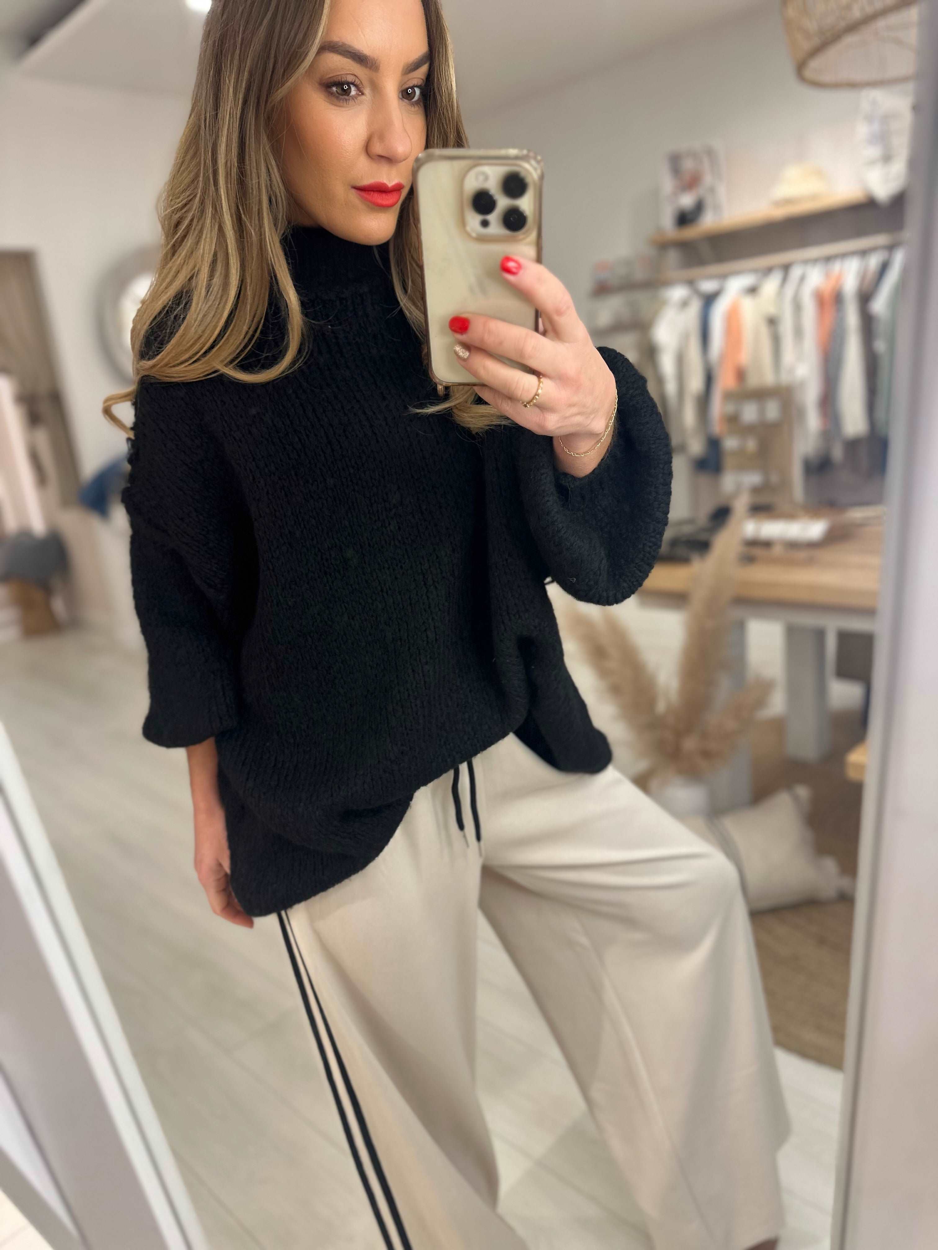 High Neck Exposed Hem Knit