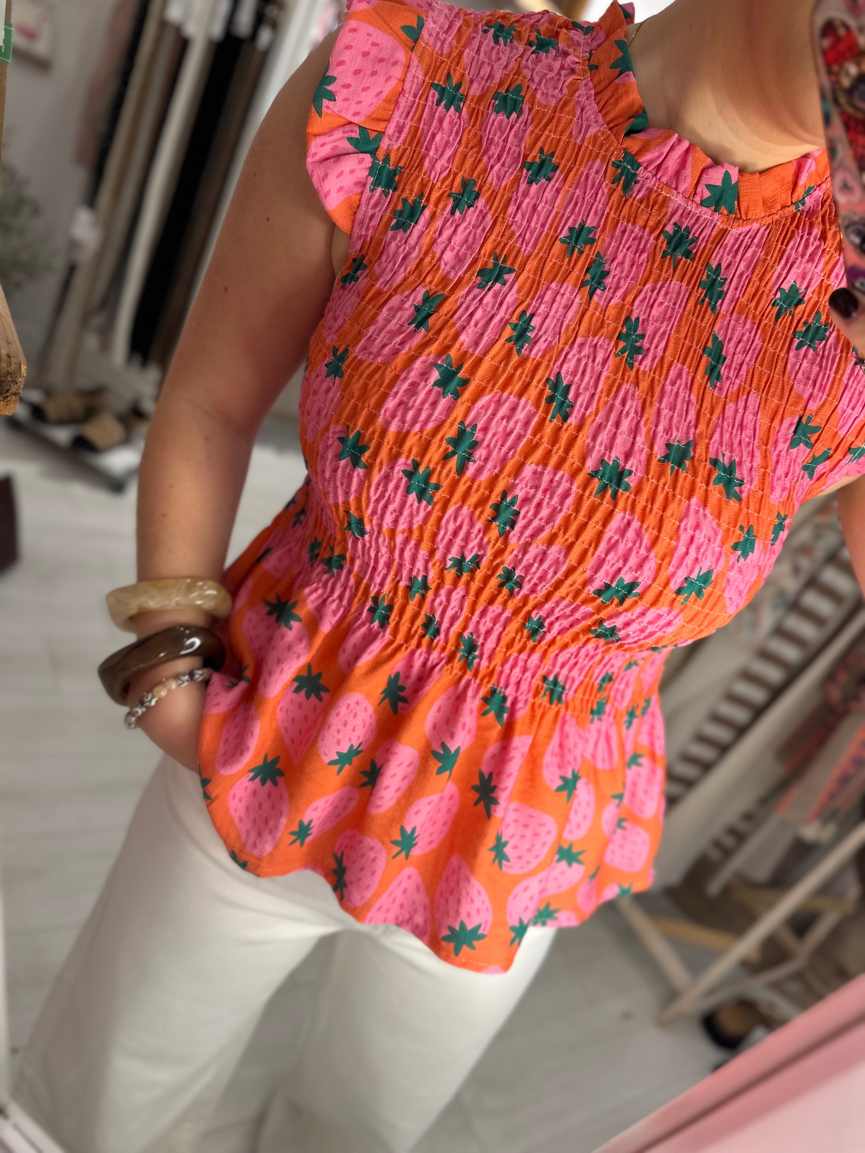 Yasmine Strawberry Elastic top