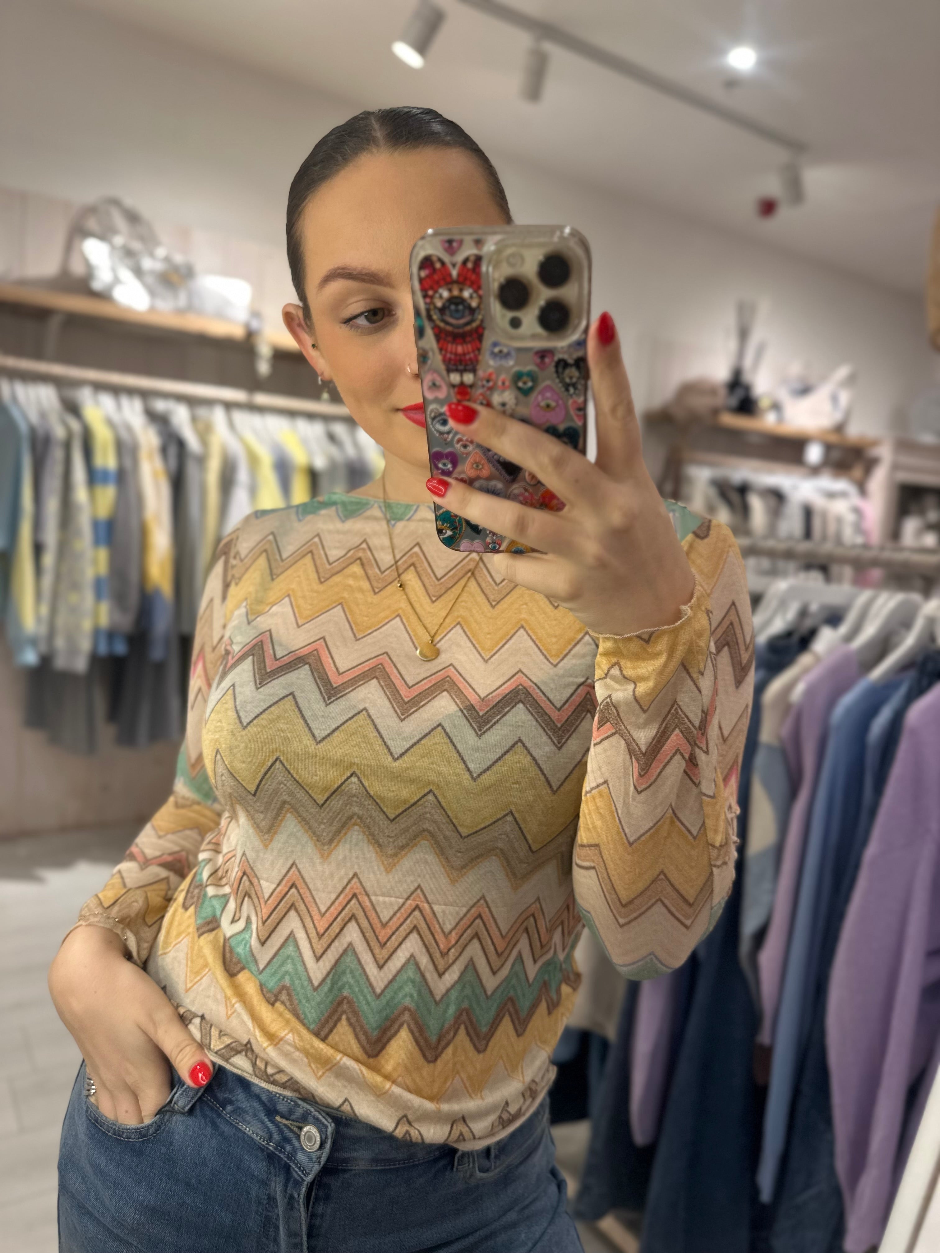 Missie Cashmere Blend Chevron Top