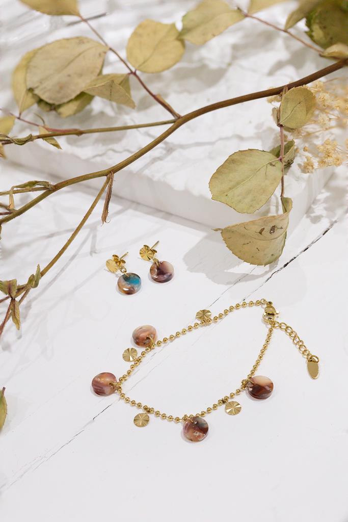 Resin disc ball chain bracelet in gold & multi