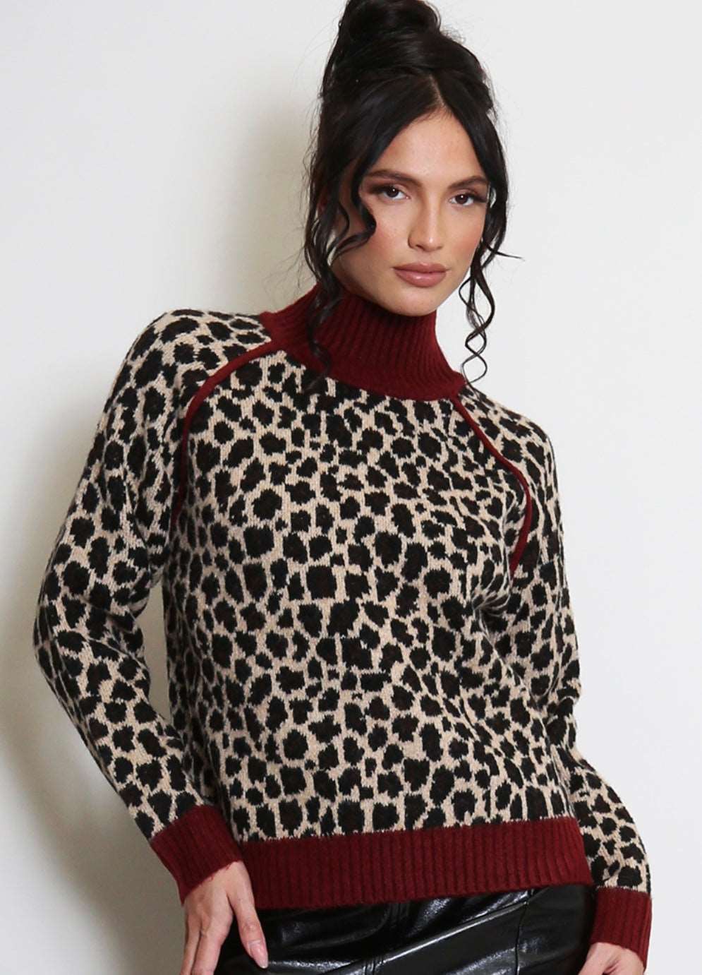 High Neck Leopard Knit