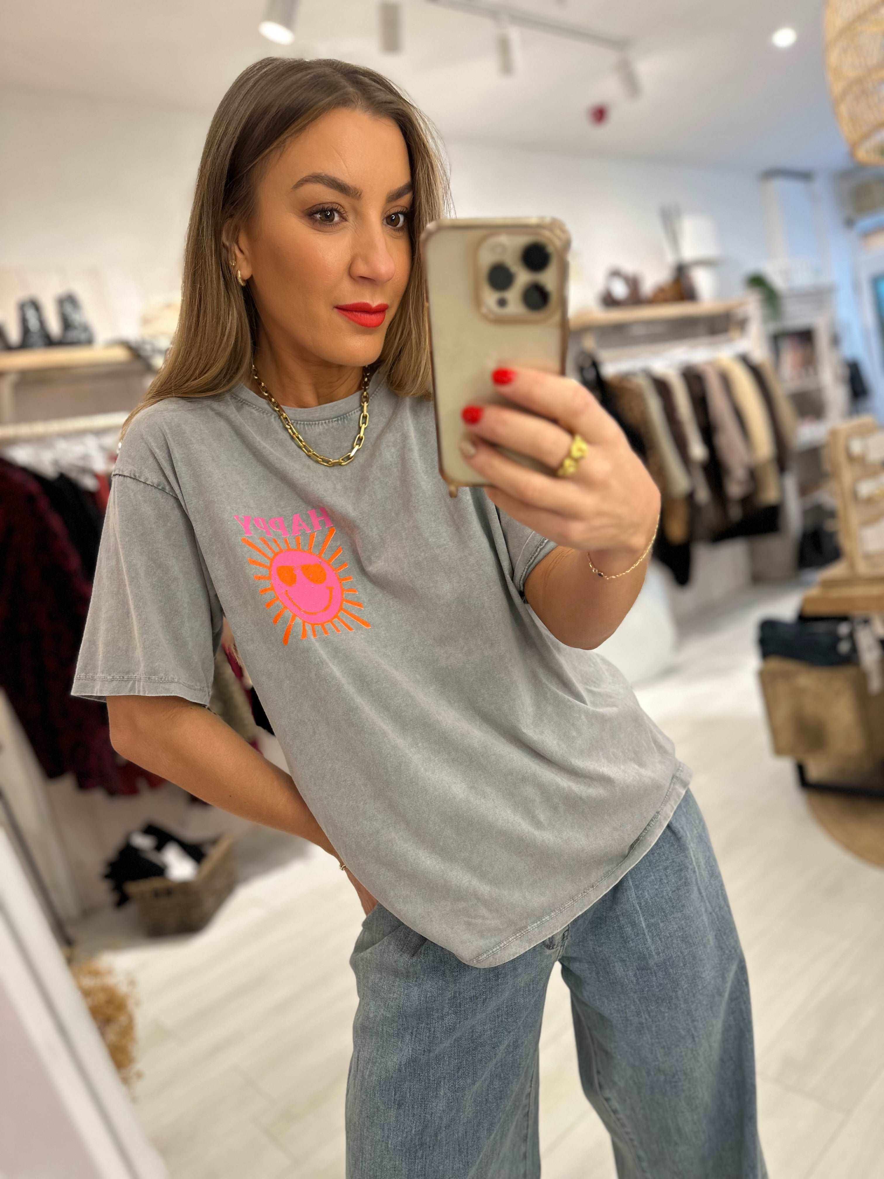 Acid Wash Happy T-Shirt