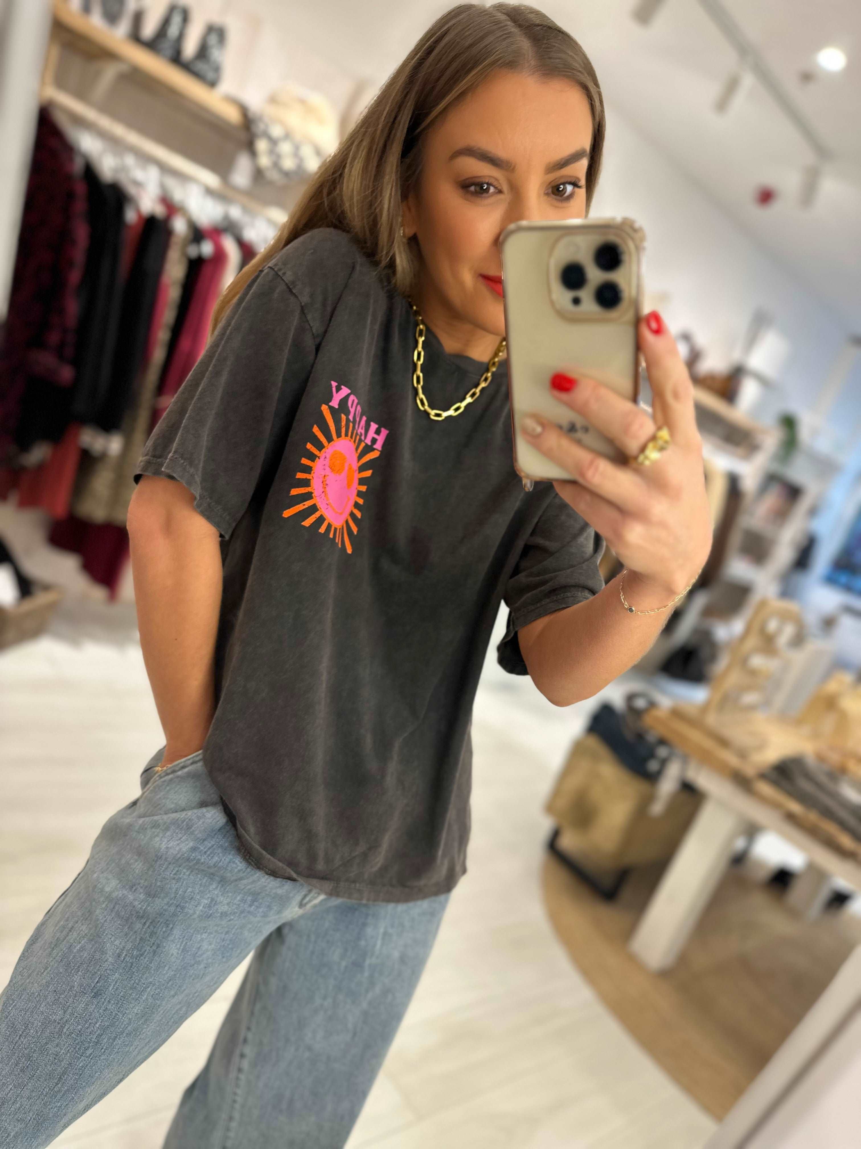 Acid Wash Happy T-Shirt